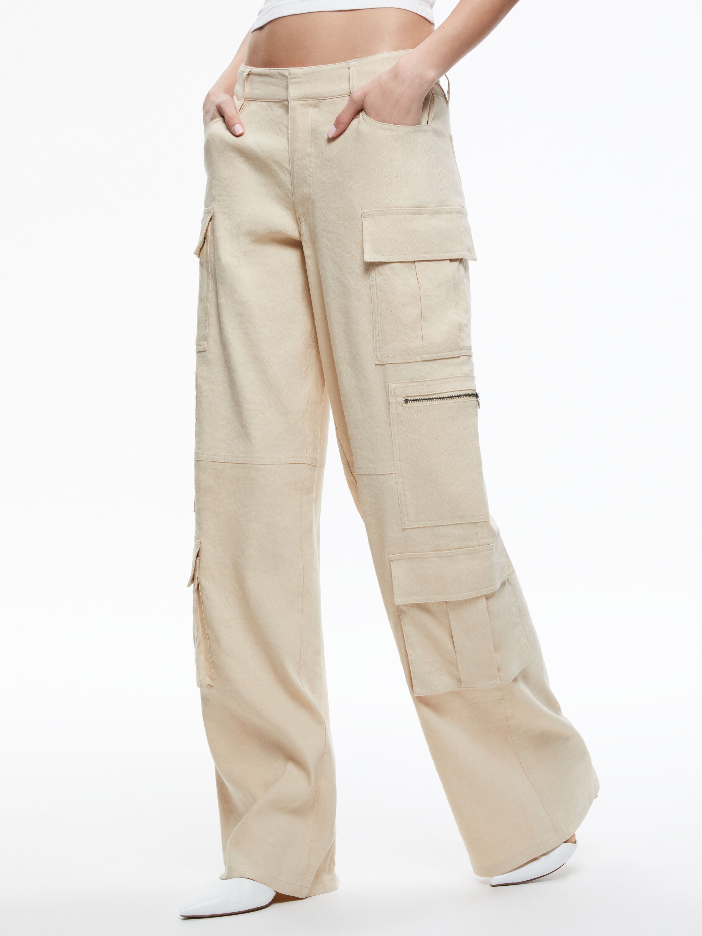 CAY BAGGY CARGO LINEN PANT-Black-ALICE + OLIVIA