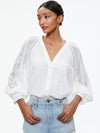 LANG EMBROIDERED BUTTON DOWN BLOUSE-WHITE-ALICE + OLIVIA