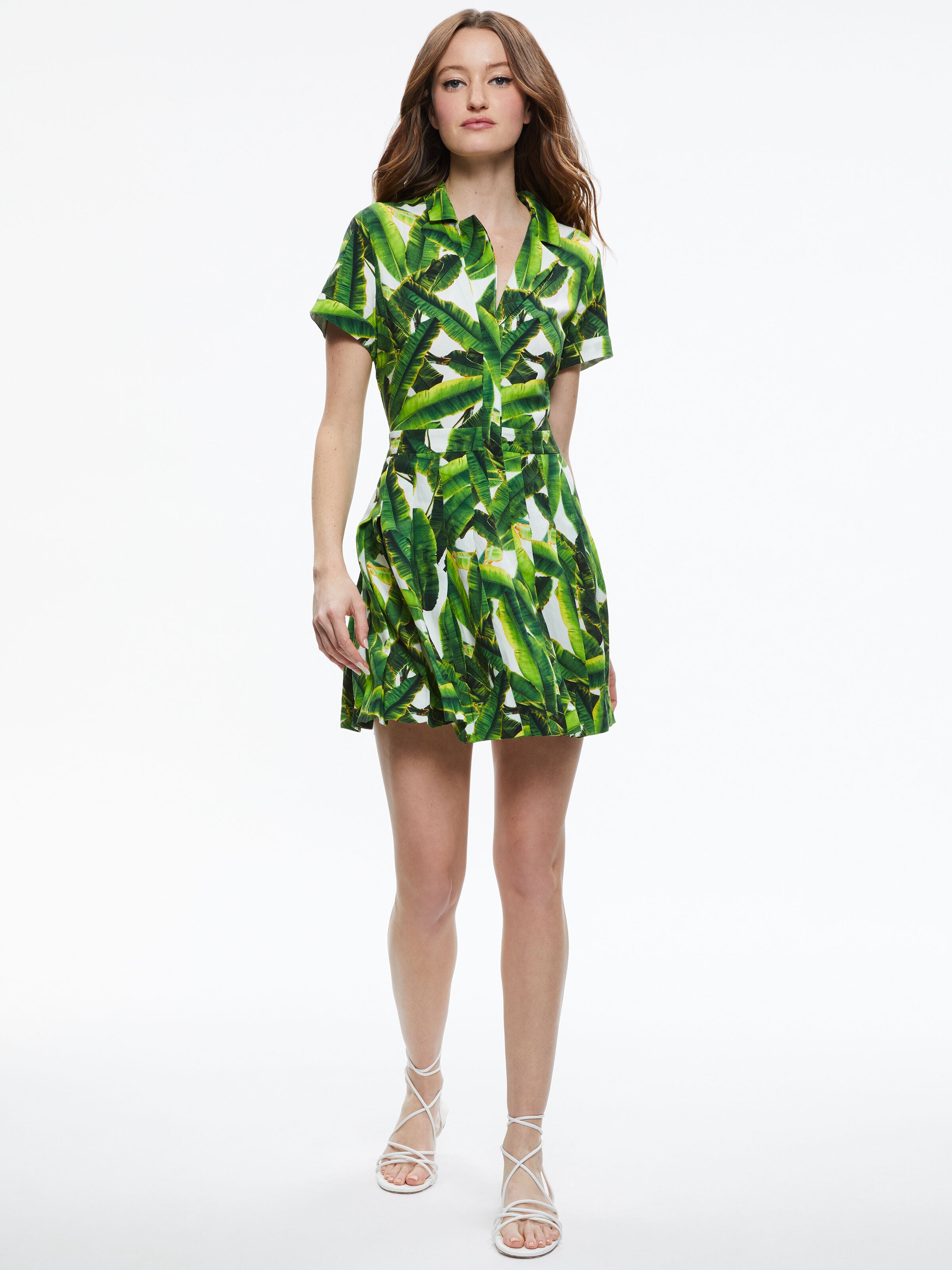 TAMALA BUTTON FRONT SHIRT DRESS-SUN PALM OFF WHITE-ALICE + OLIVIA
