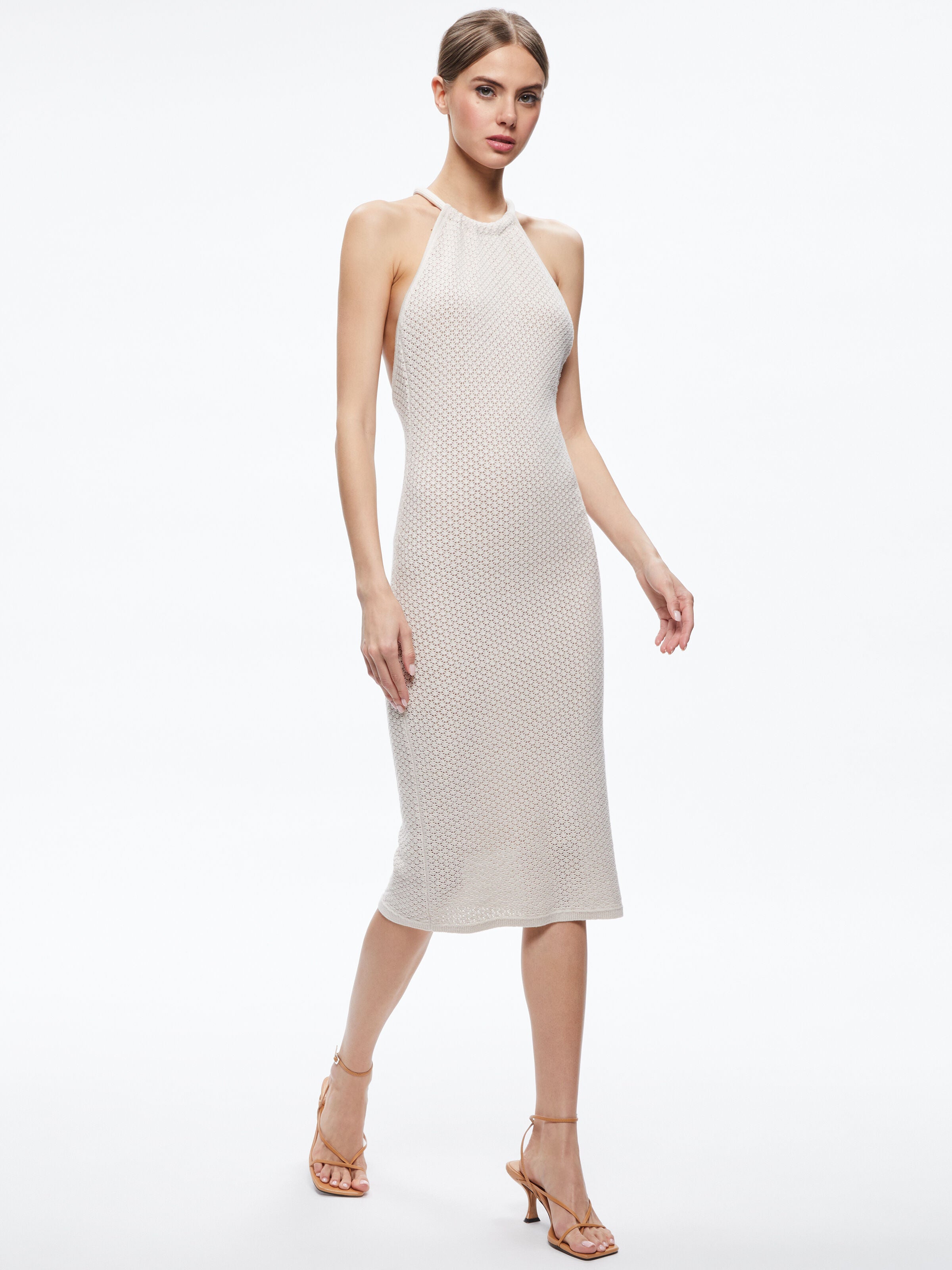 JOVI POINTELLE CORD BACK HALTER DRESS-SAND-ALICE + OLIVIA