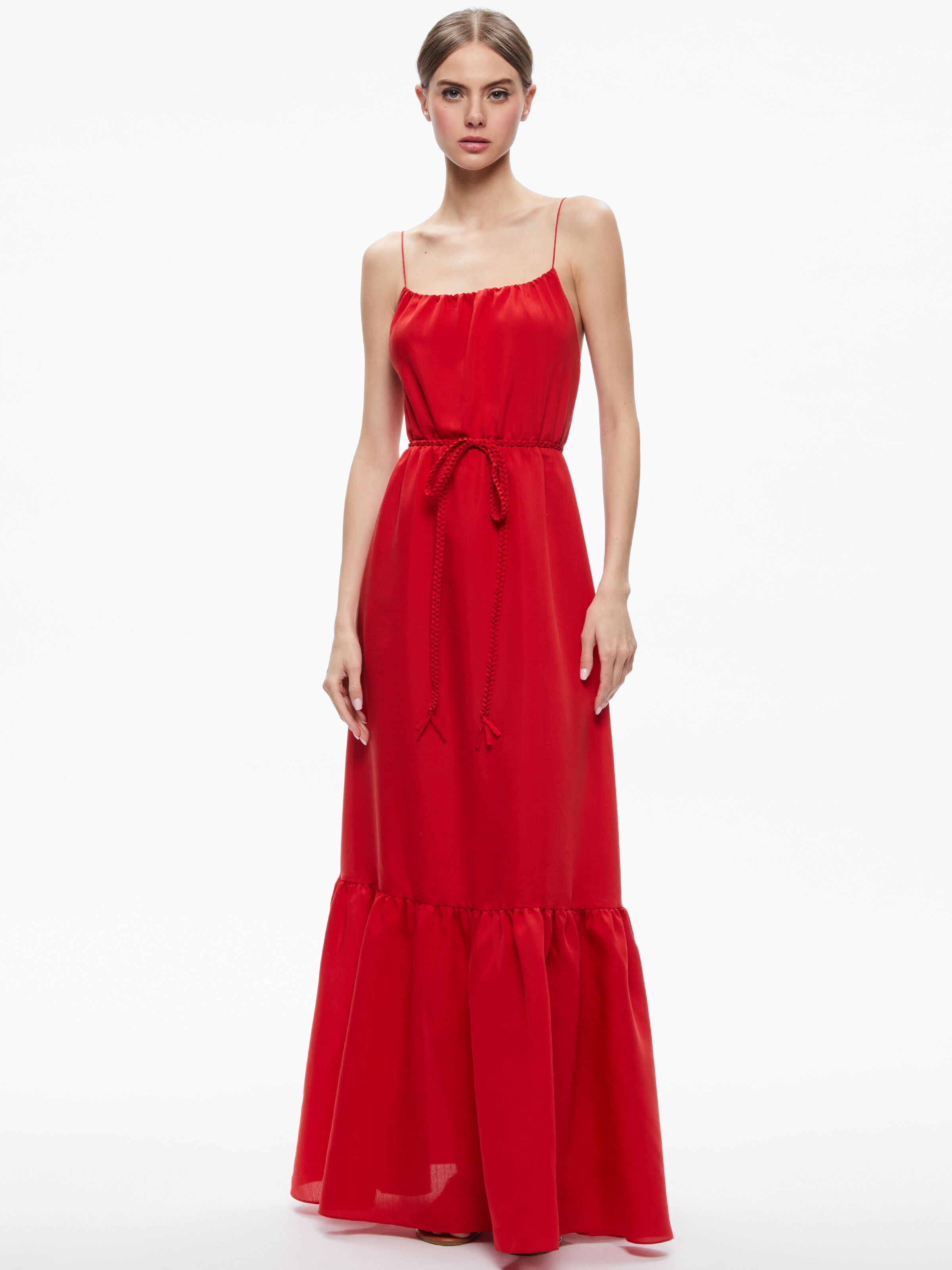 Abito lungo JAYDA con scollo a barca e cintura-ALICE + OLIVIA