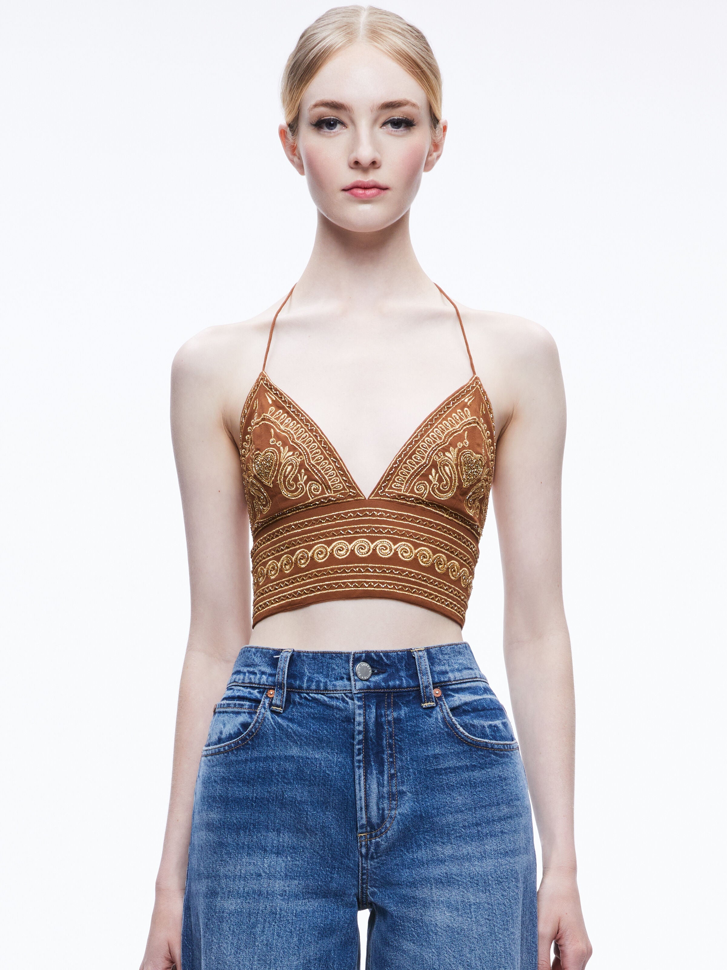 TOP BRALETTE CON RICAMO CARLI E ALLACCIATURA AL COLLO-ALICE + OLIVIA