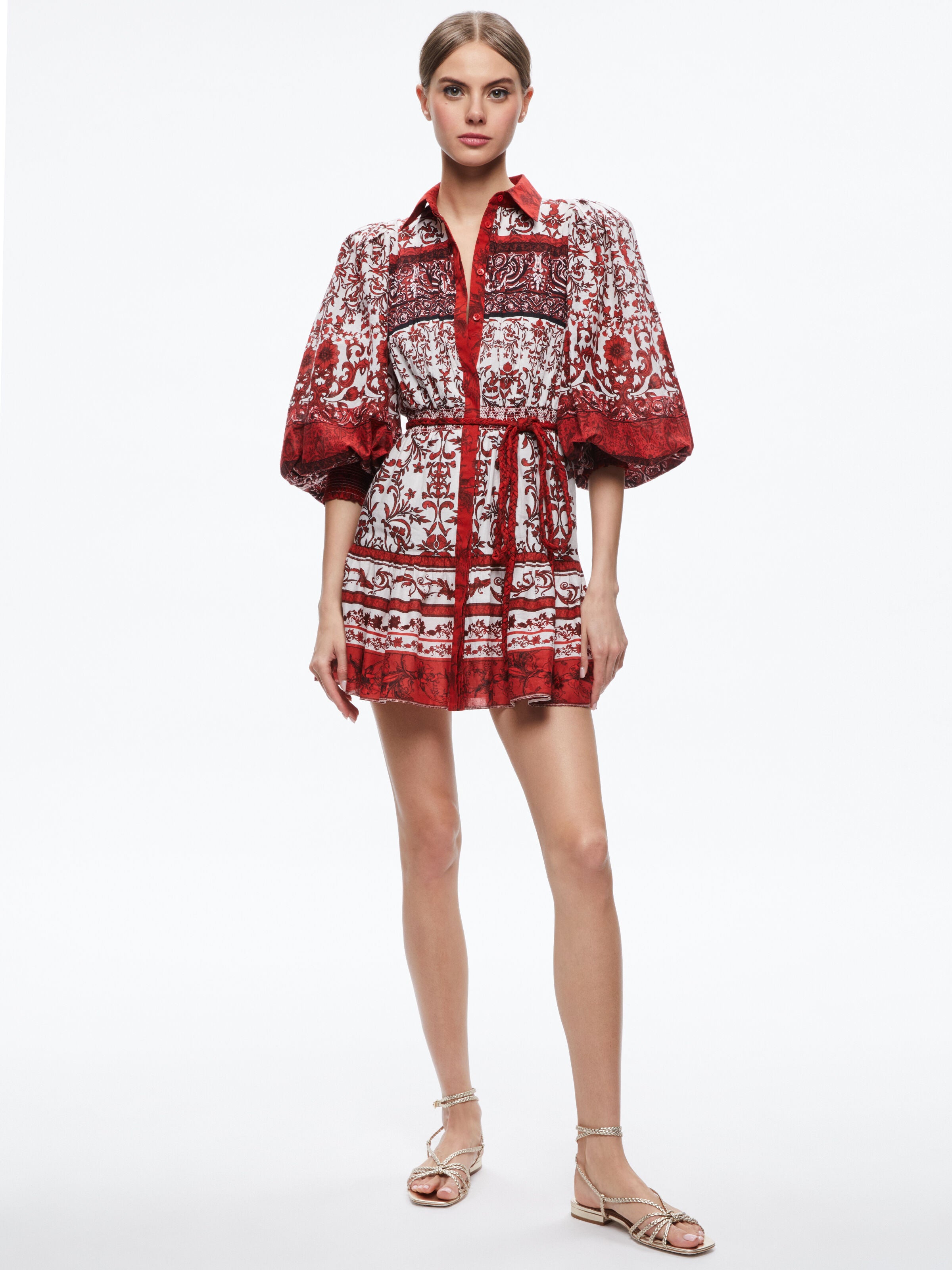 TIFFIE PUFF SLEEVE MINI DRESS-FATAL ATTRACTION OFF WHITE-ALICE + OLIVIA