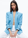 SHAN STRONG SHOULDER RUCHED SLEEVE BLAZER-OXFORD BLUE-ALICE + OLIVIA