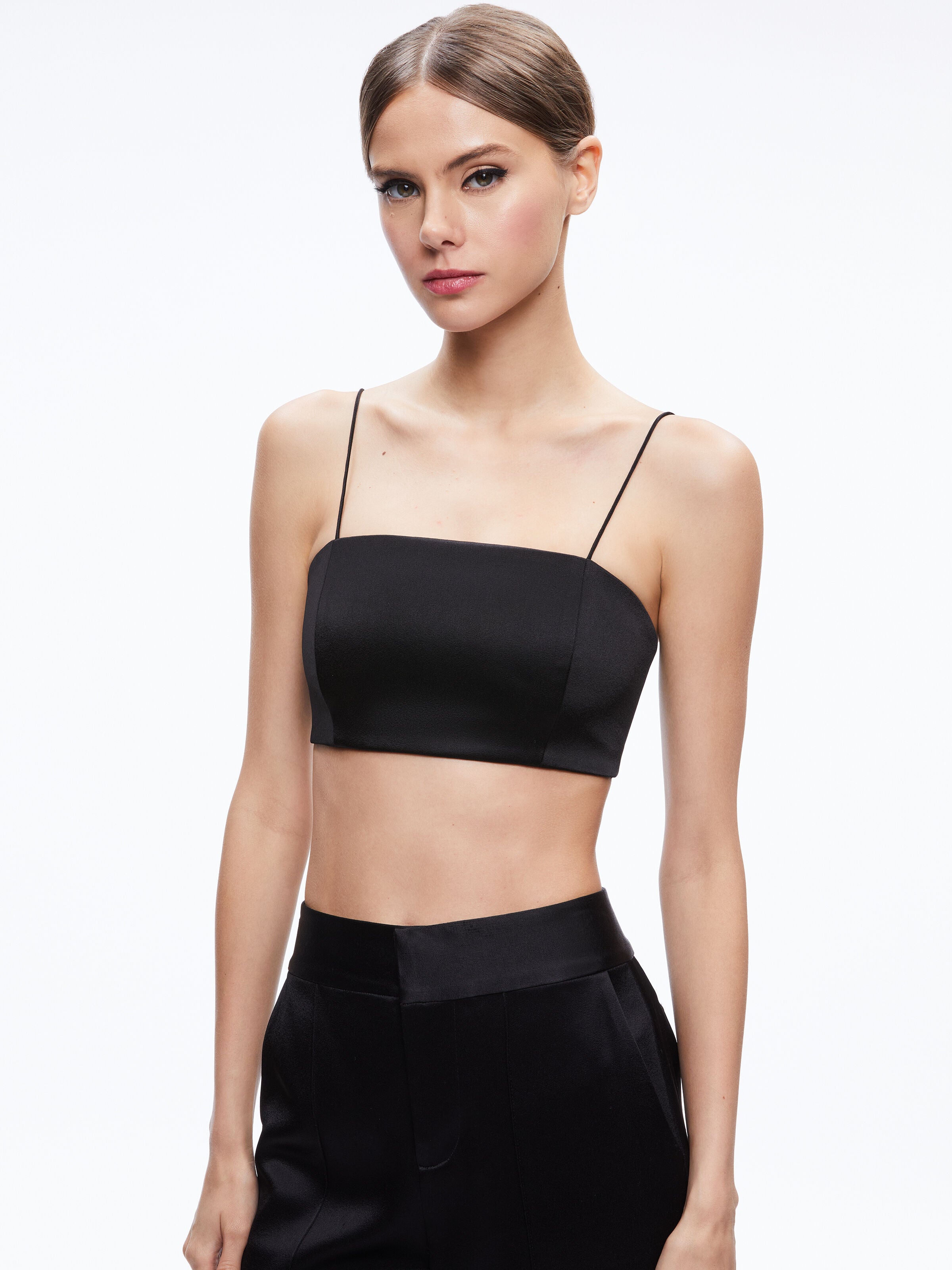 SASHA THIN STRAP CROP TOP-Black-ALICE + OLIVIA