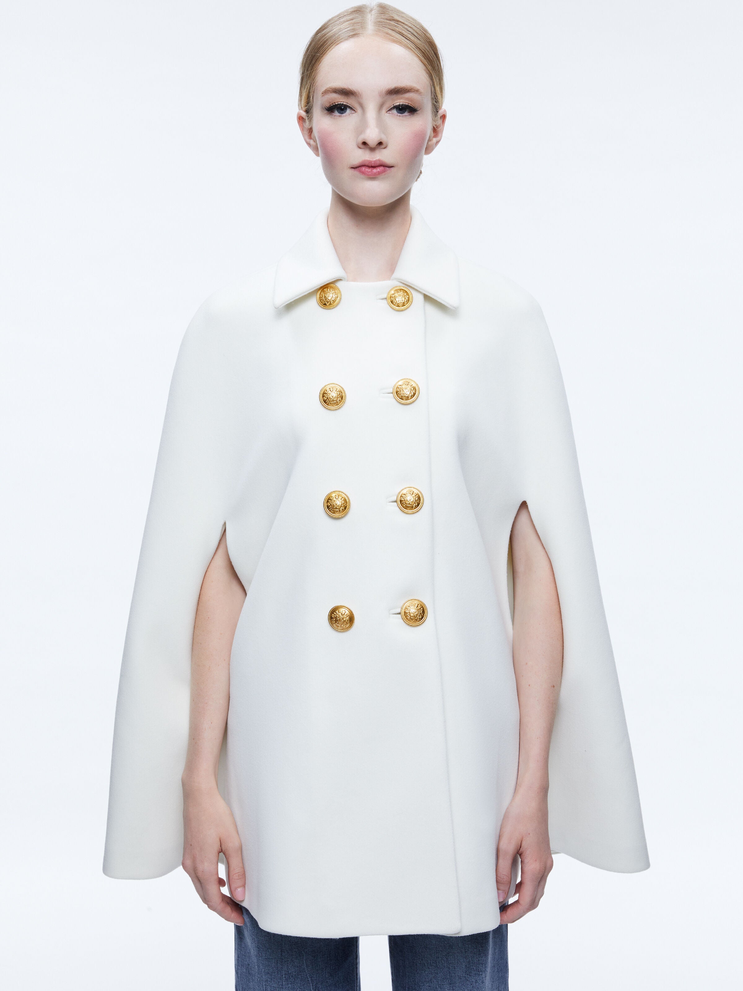 REYNALDA DOUBLE BREASTED CAPE-ECRU-ALICE + OLIVIA
