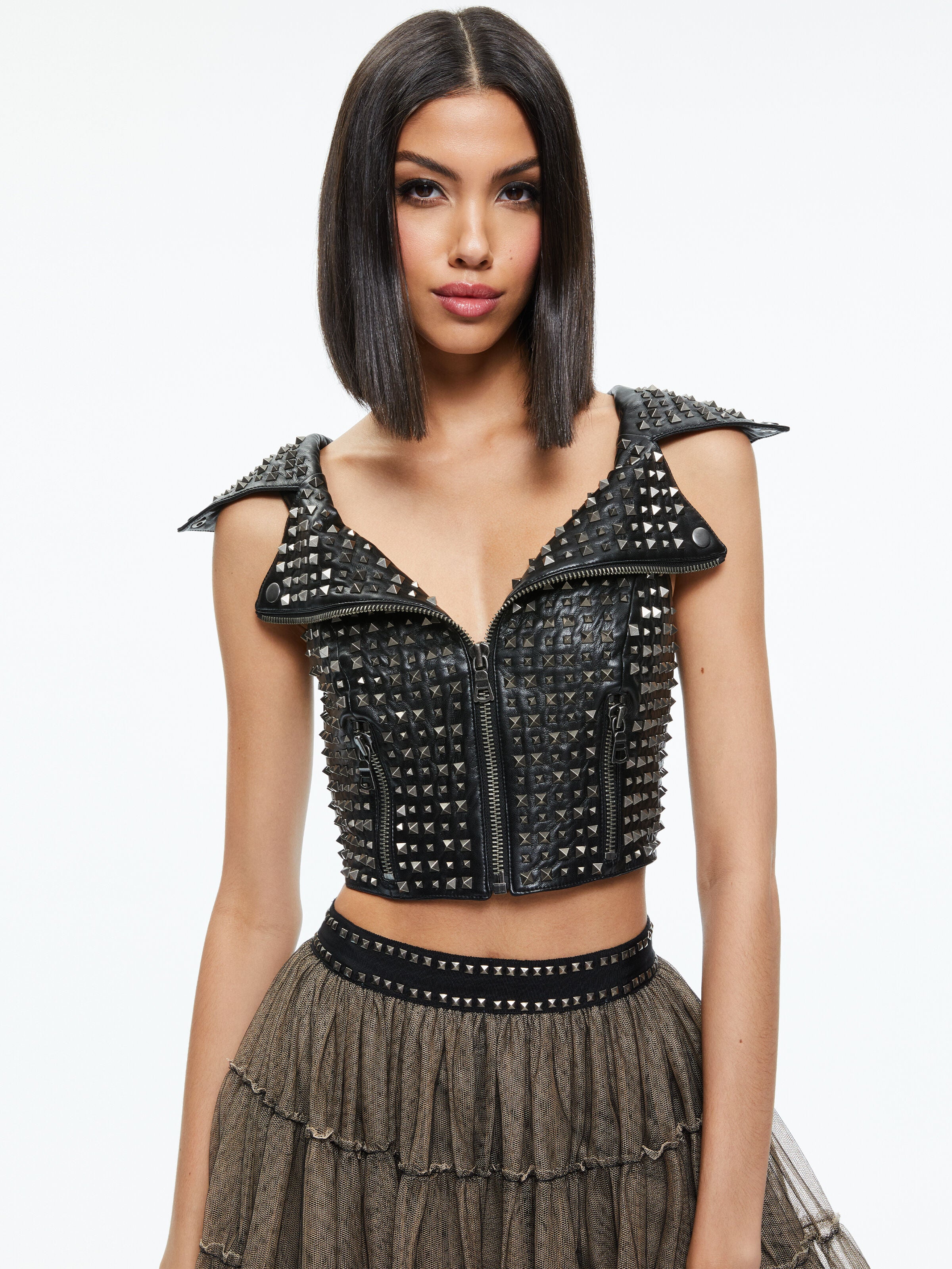 DIGNA STUDDED MOTO TOP-Black-ALICE + OLIVIA