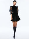 PAULETTE MOCK NECK PUFF SLEEVE MINI DRESS-Black-ALICE + OLIVIA
