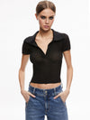 MARTHA METALLIC POLO CROP TOP-Black-ALICE + OLIVIA
