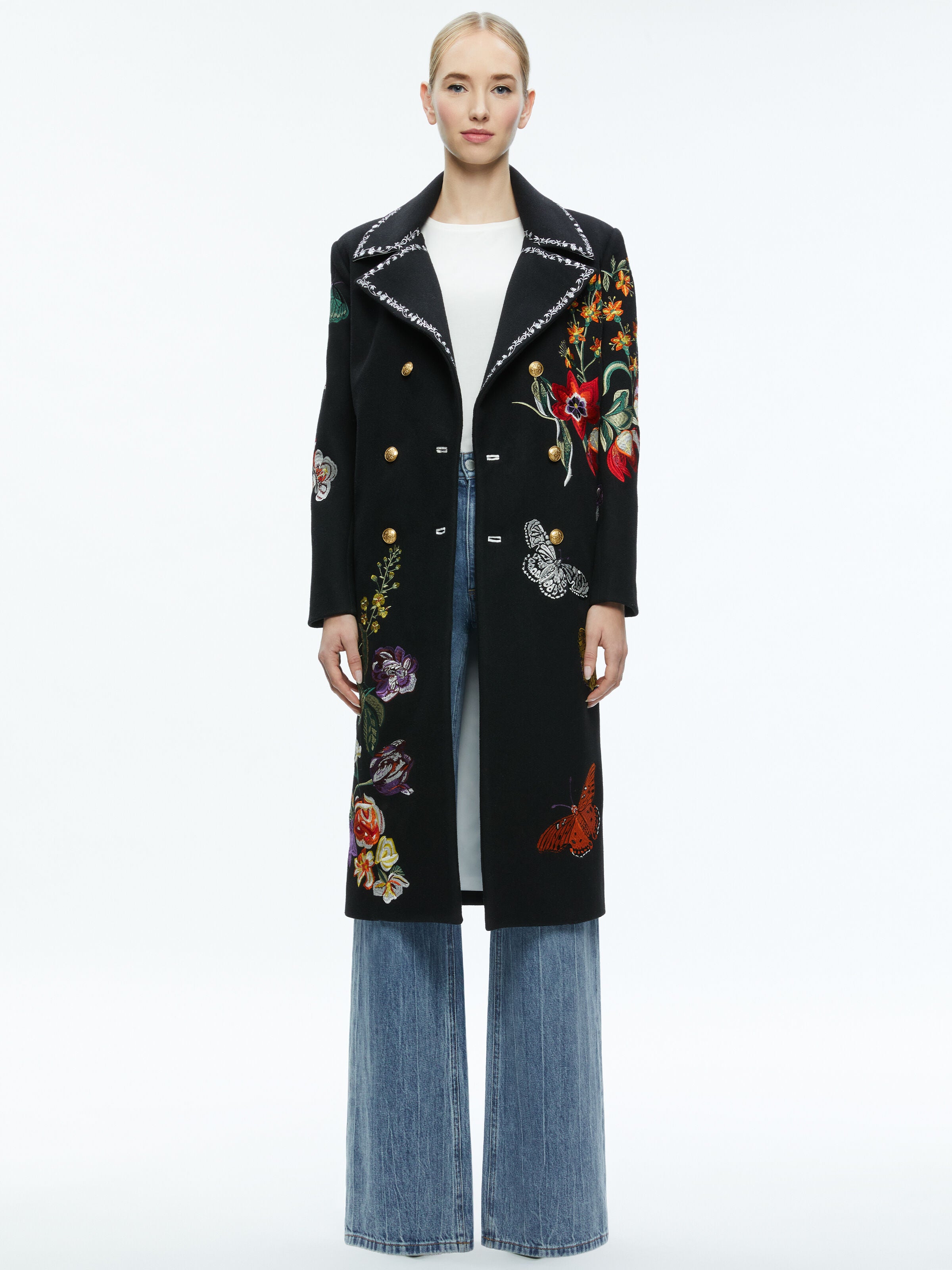 NICHOLAS EMBROIDERED OVERSIZED COAT-BLACK/MULTI-ALICE + OLIVIA