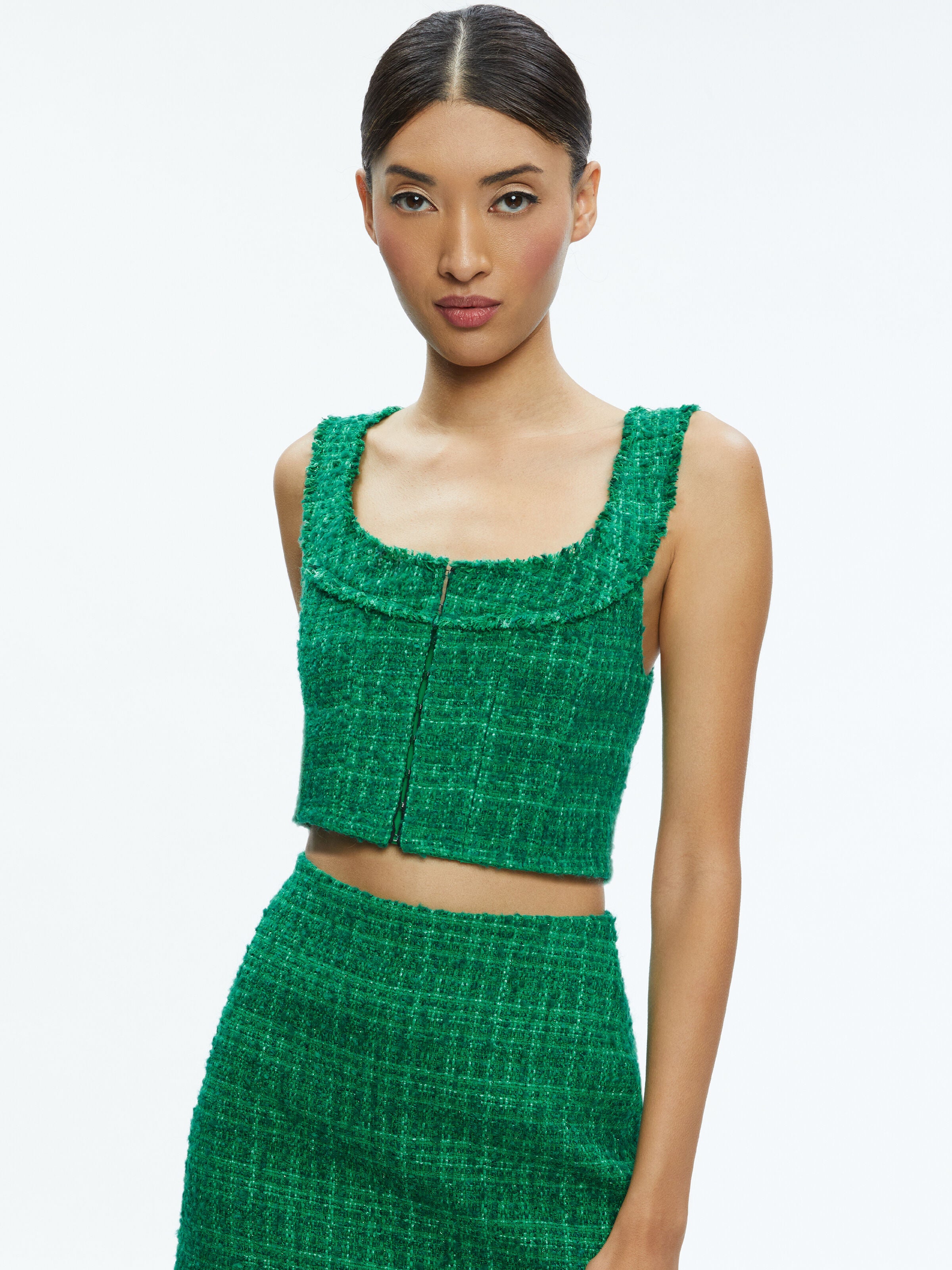 KENSIE SCOOP NECK CROPPED BUSTIER-LIGHT EMERALD-ALICE + OLIVIA