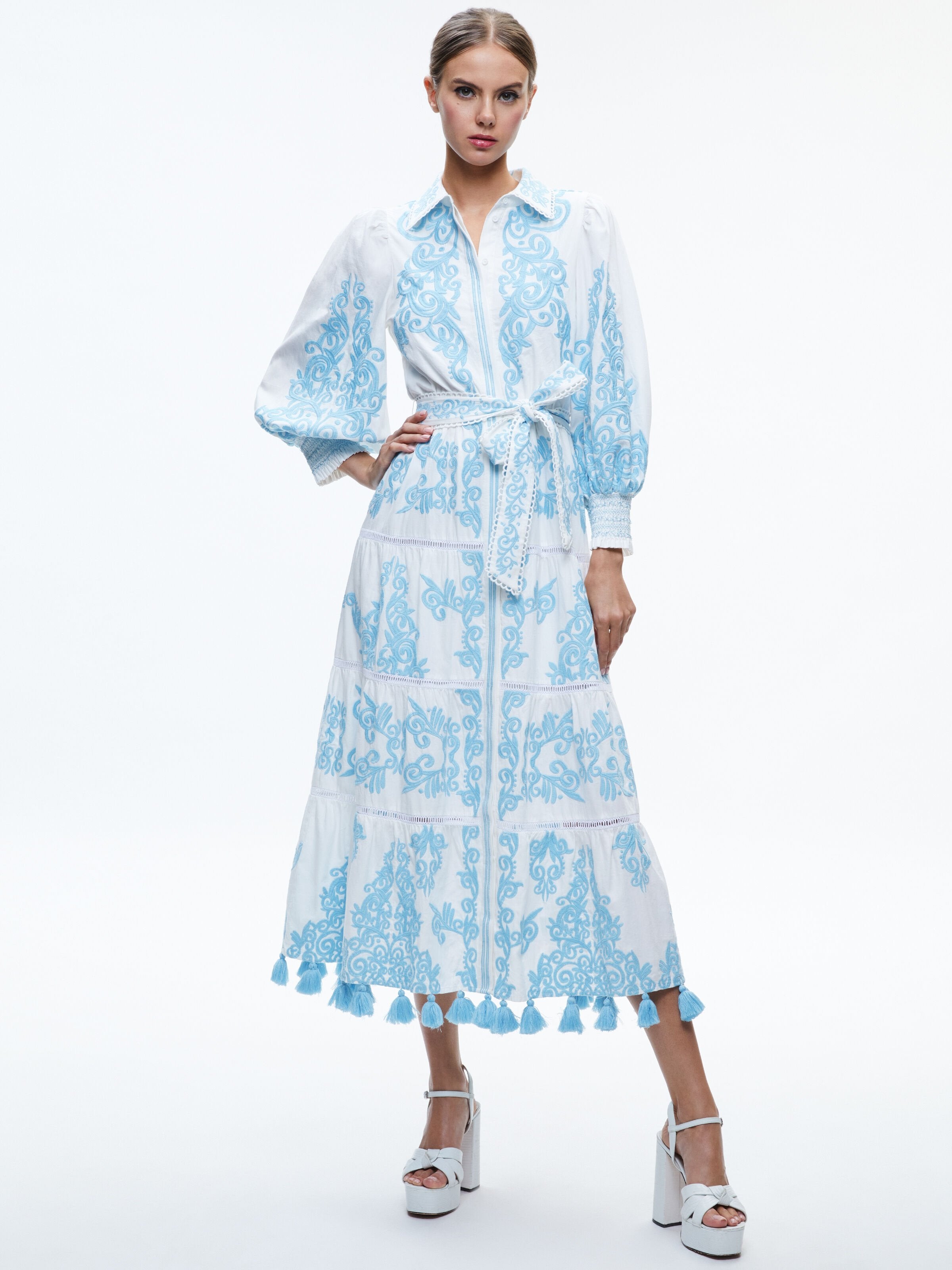SHIRA EMBROIDERED MIDI TIERED DRESS