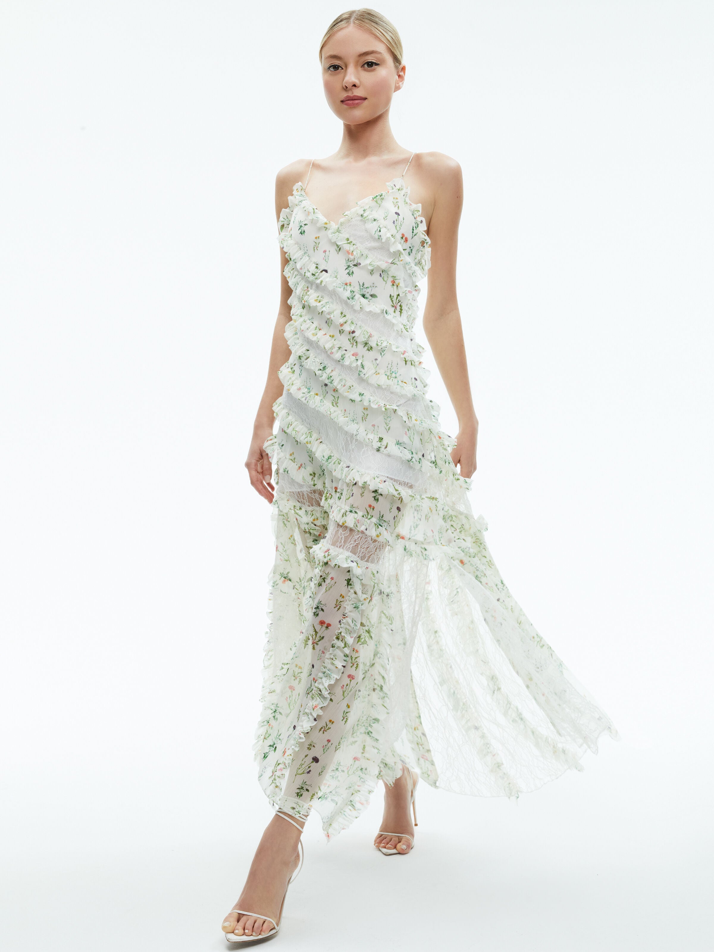 SONDRA LACE RUFFLED MAXI DRESS-GEORGIA FLORAL-ALICE + OLIVIA