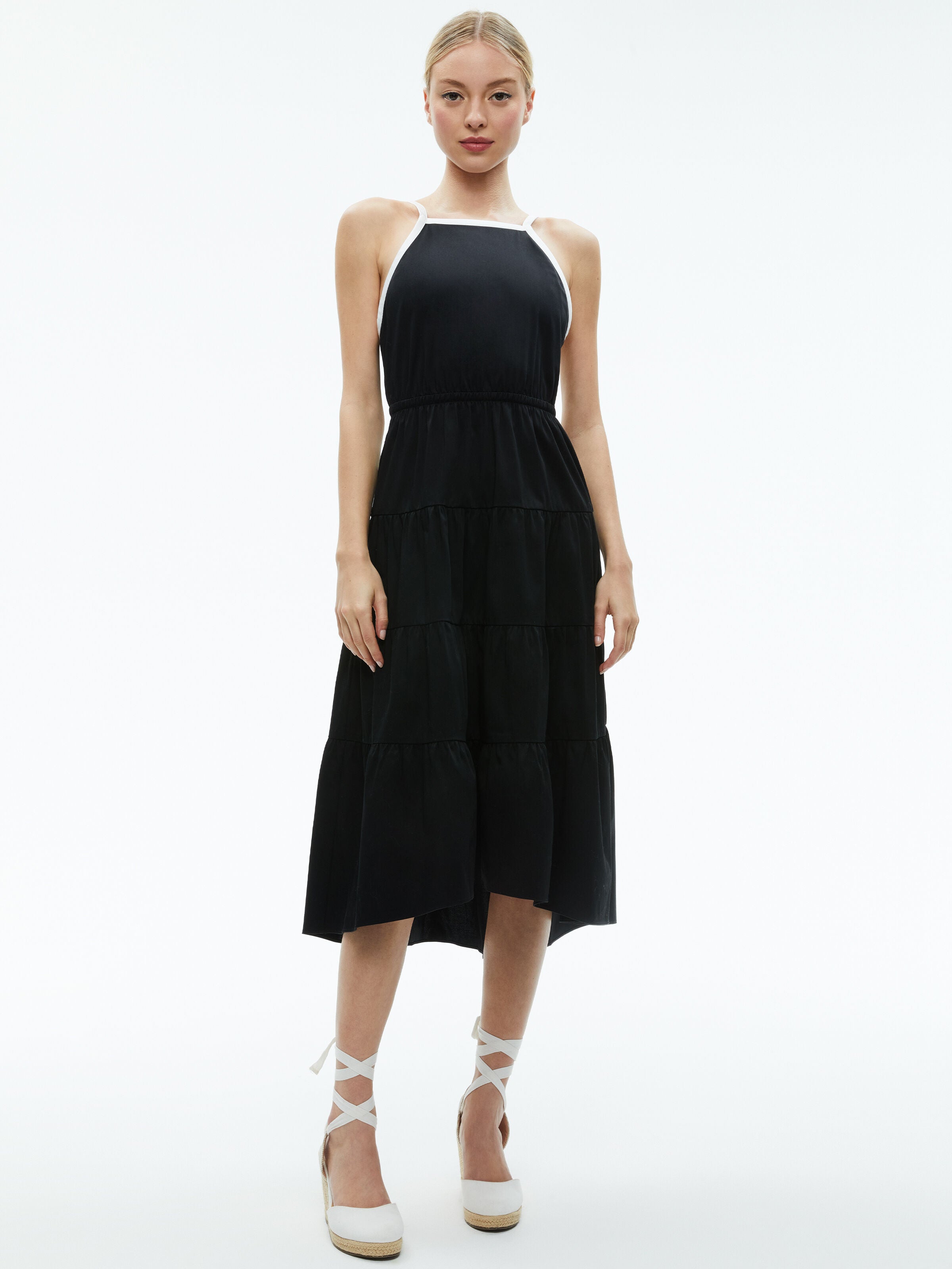 HARTLEY GATHERED MIDI DRESS-BLACK/OFF WHITE-ALICE + OLIVIA