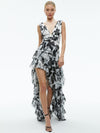 Vestito lungo asimmetrico con scollo a V e balze Holly-ALICE + OLIVIA