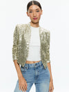 NEW HARVEY SEQUIN OPEN FRONT JACKET-CHAMPAGNE/SILVER-ALICE + OLIVIA