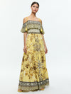 KIA OFF THE SHOULDER TIERED MAXI DRESS-LISBOA LEMON MERINGUE-ALICE + OLIVIA
