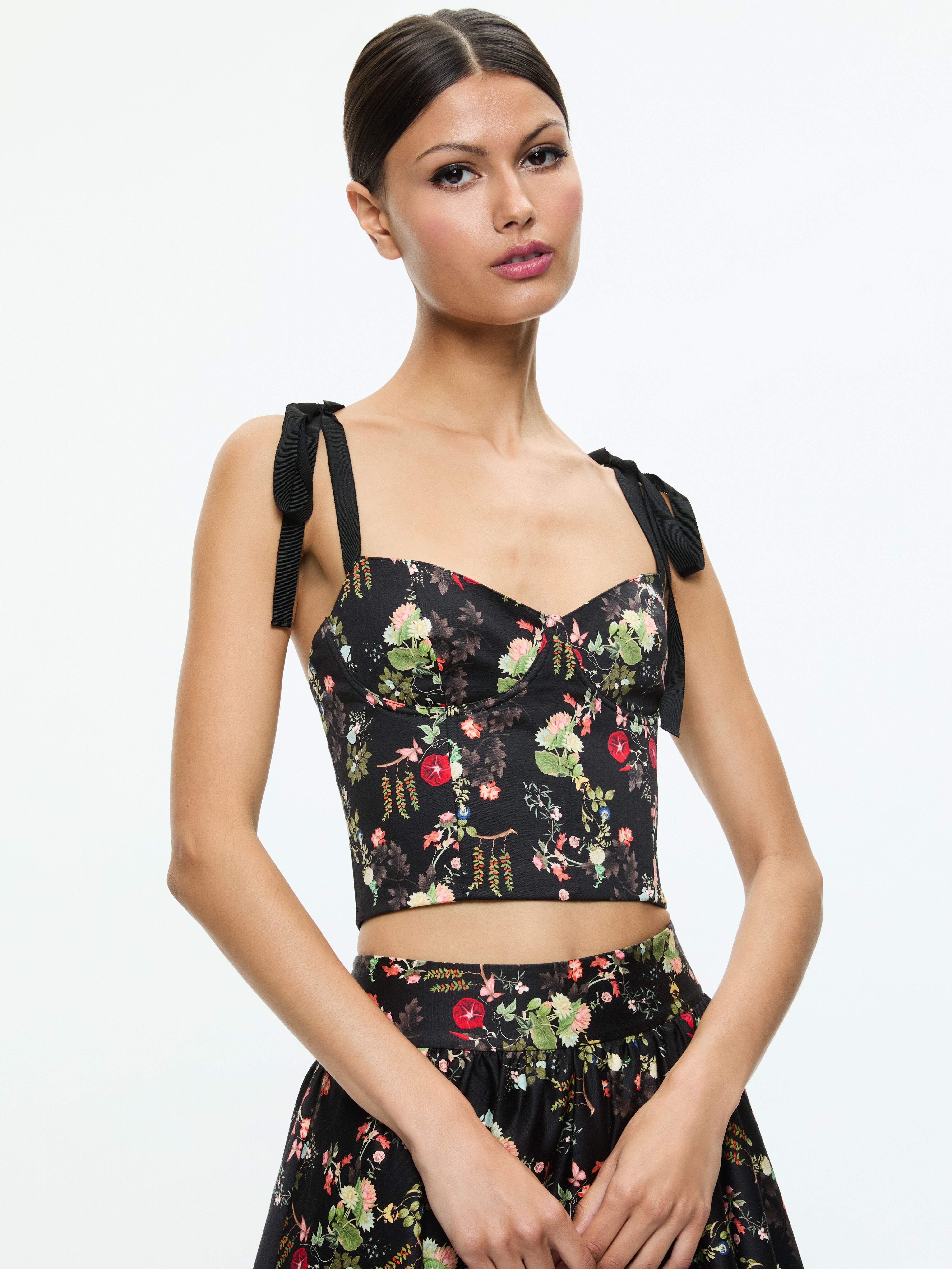 HELENE BUSTIER TOP-BLUSH KISS BLACK-ALICE + OLIVIA