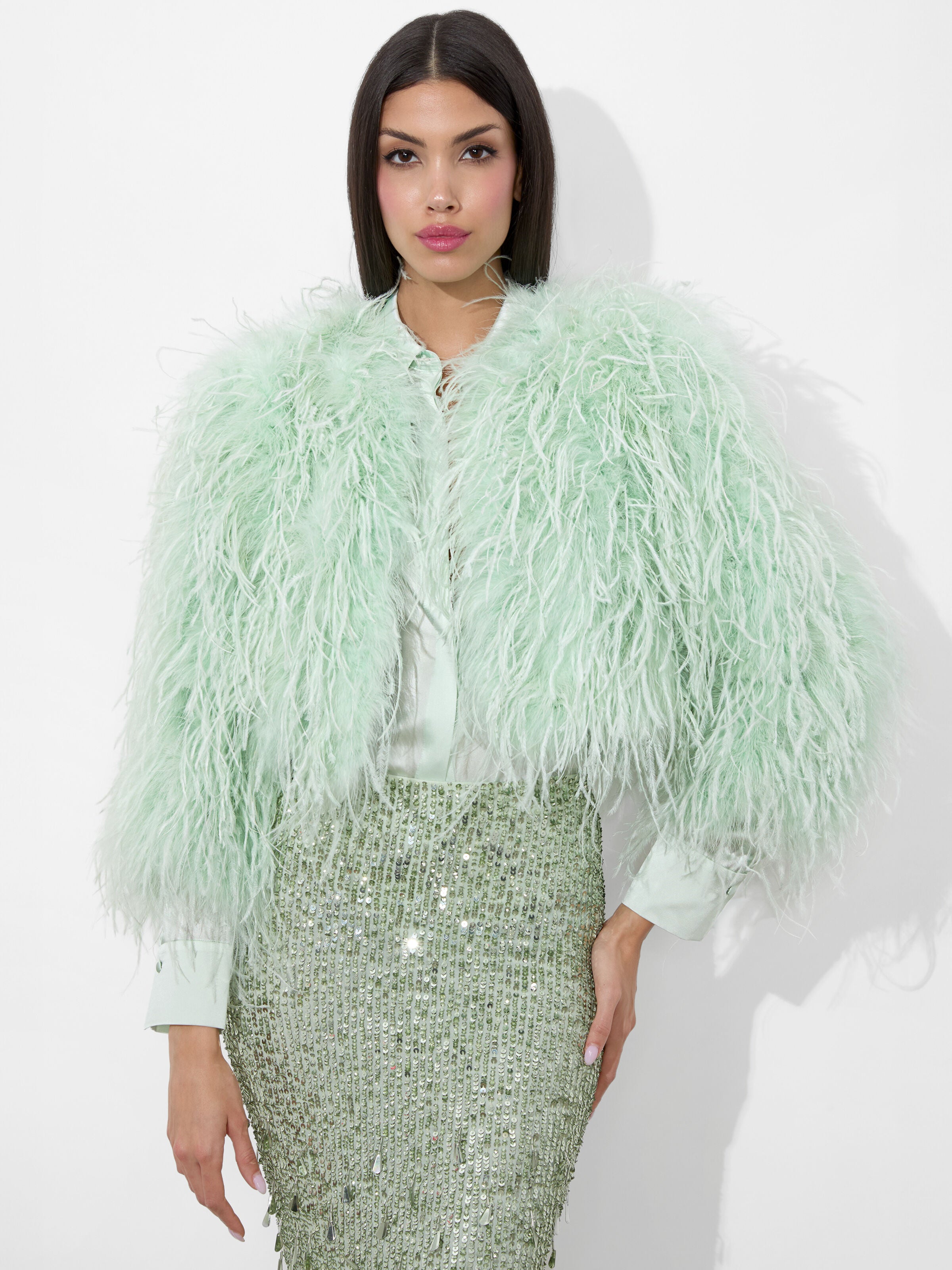 KIDMAN FEATHERED JACKET-SEA SPRAY-ALICE + OLIVIA