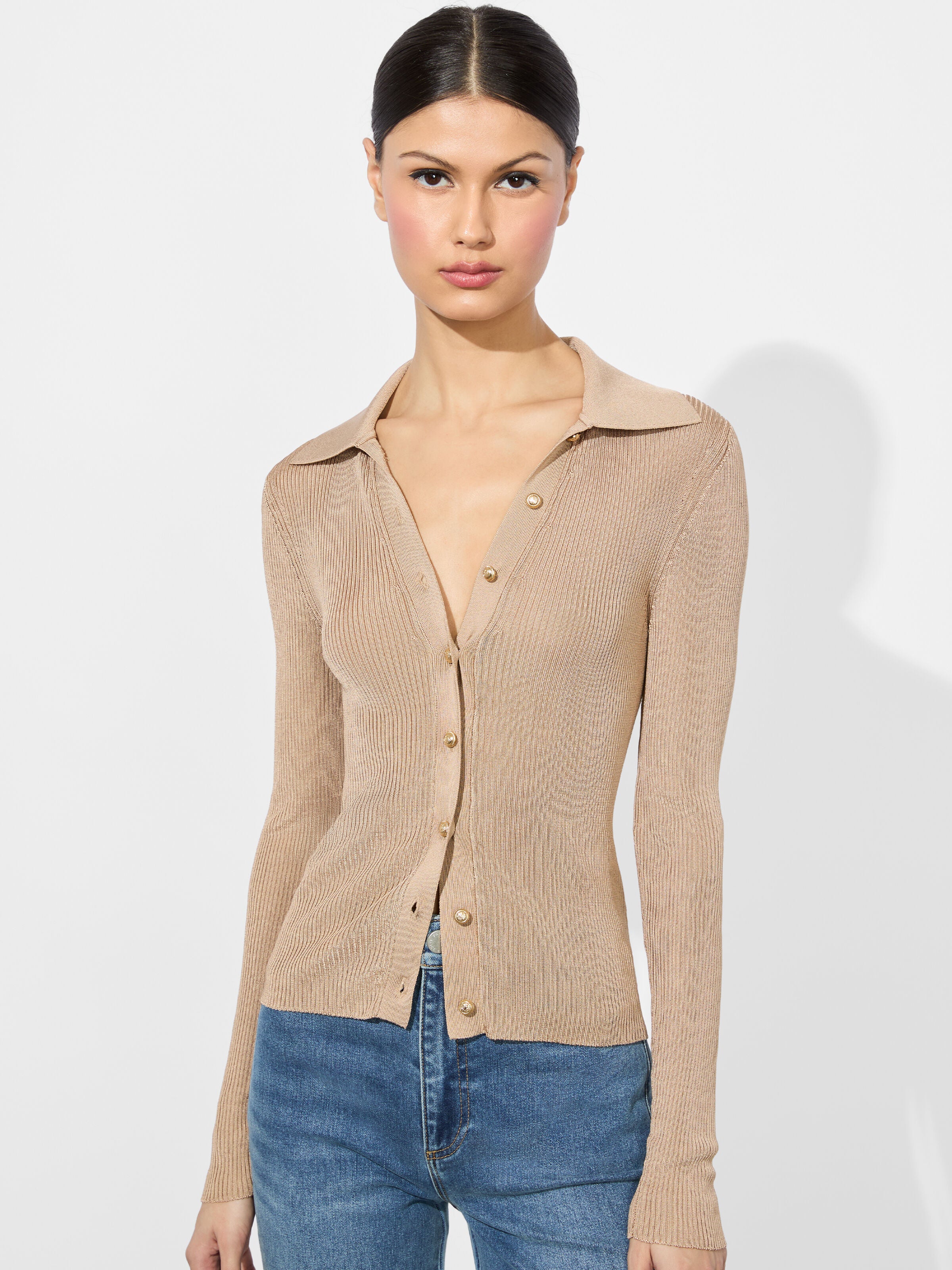 NEALIE RIBBED POLO-SOFT WHITE-ALICE + OLIVIA