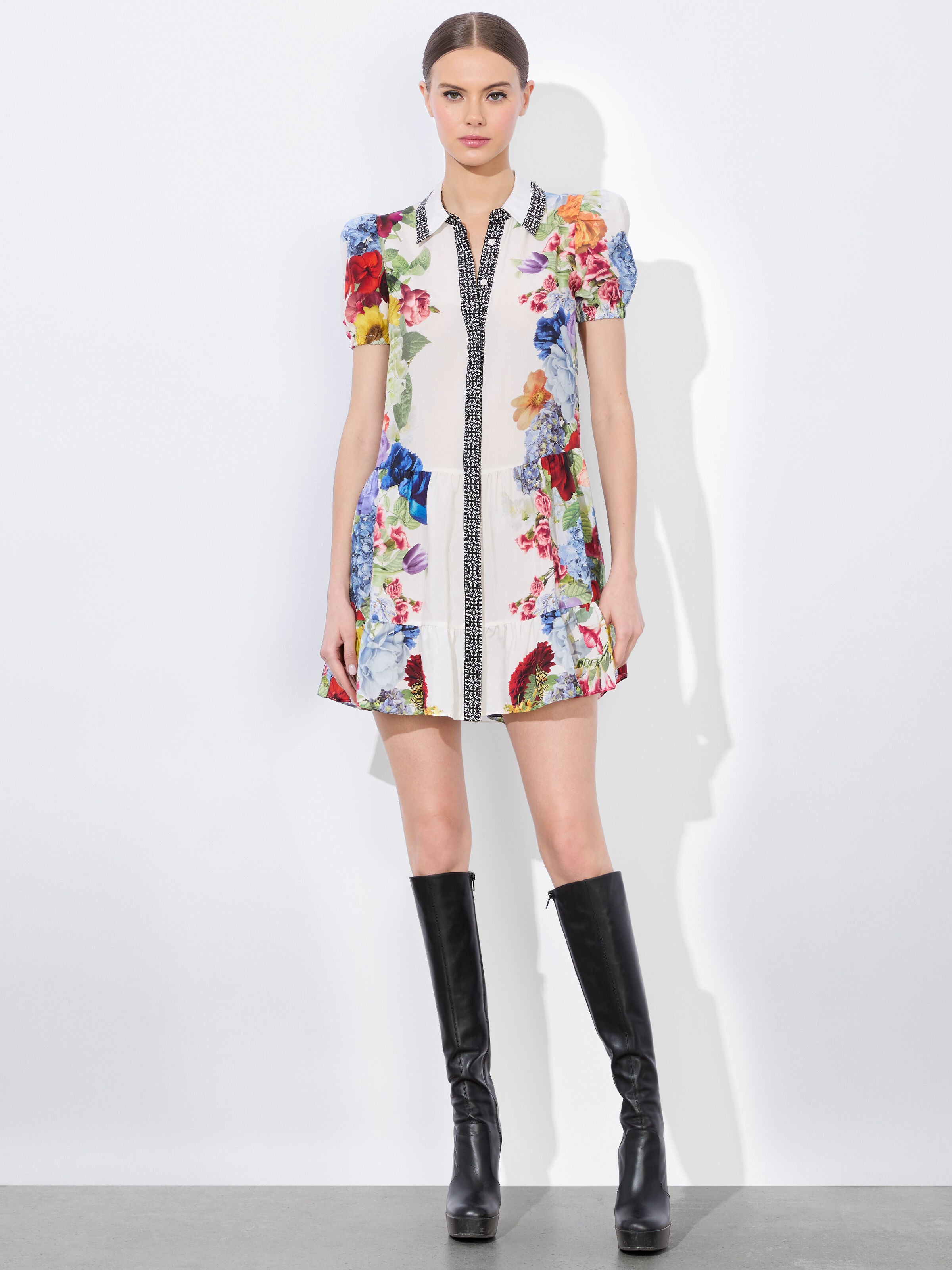 CLAIRE MINI DRESS-GARDEN BRUNCH OFF WHITE-ALICE + OLIVIA
