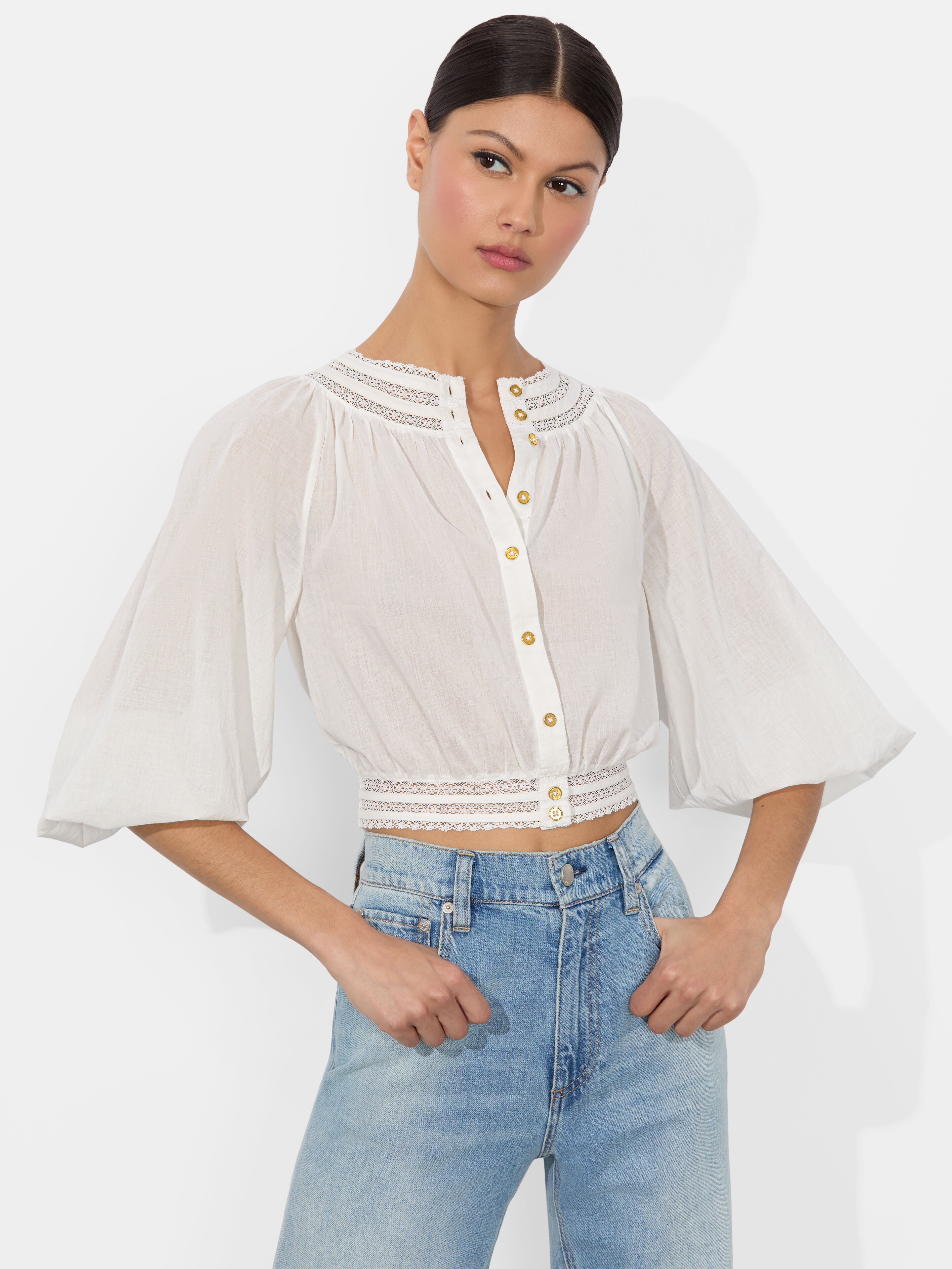 CHERELLE BUTTON DOWN BLOUSE-OFF WHITE-ALICE + OLIVIA