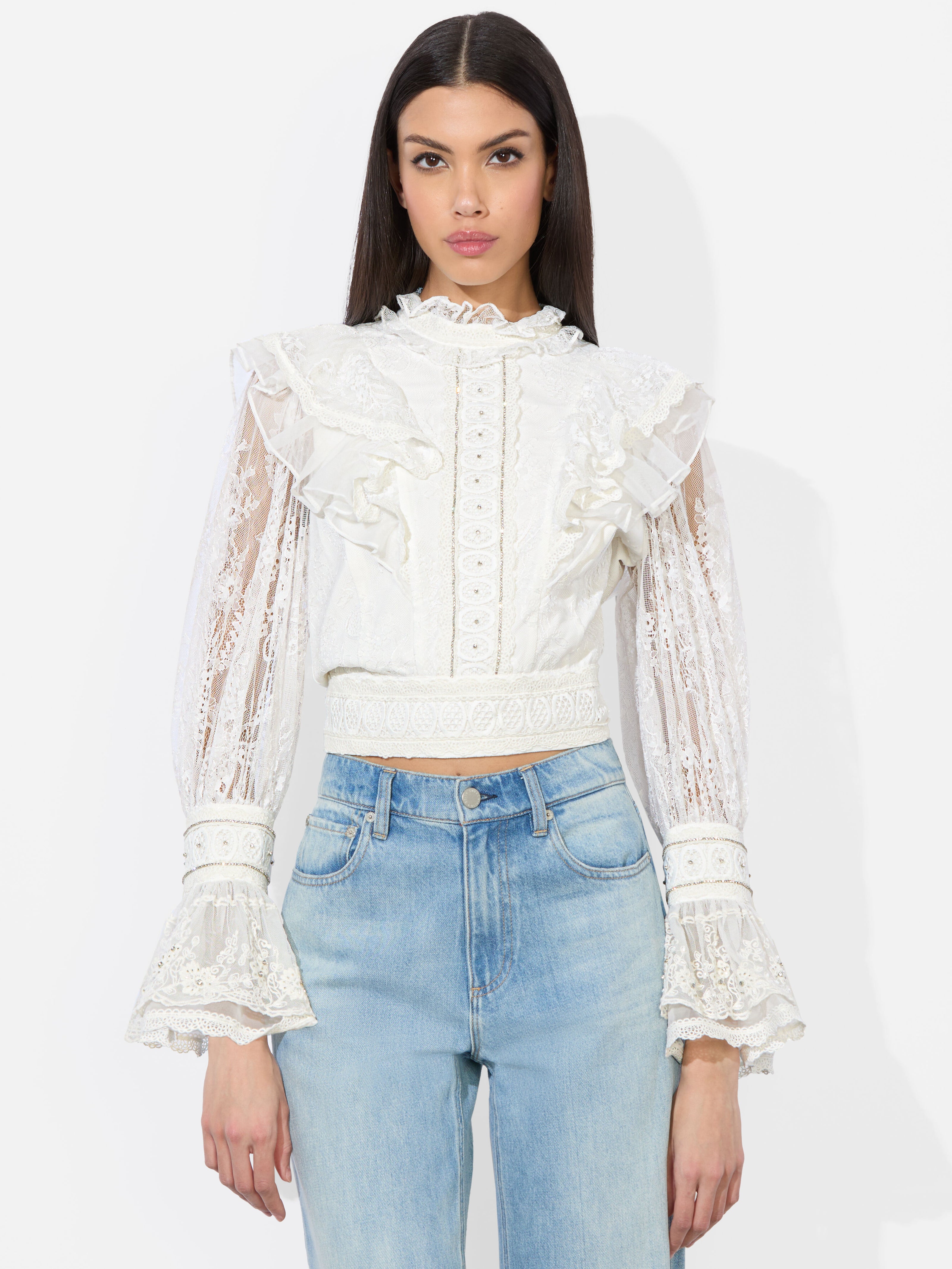 DELPHA EMBELLISHED TOP-OFF WHITE-ALICE + OLIVIA