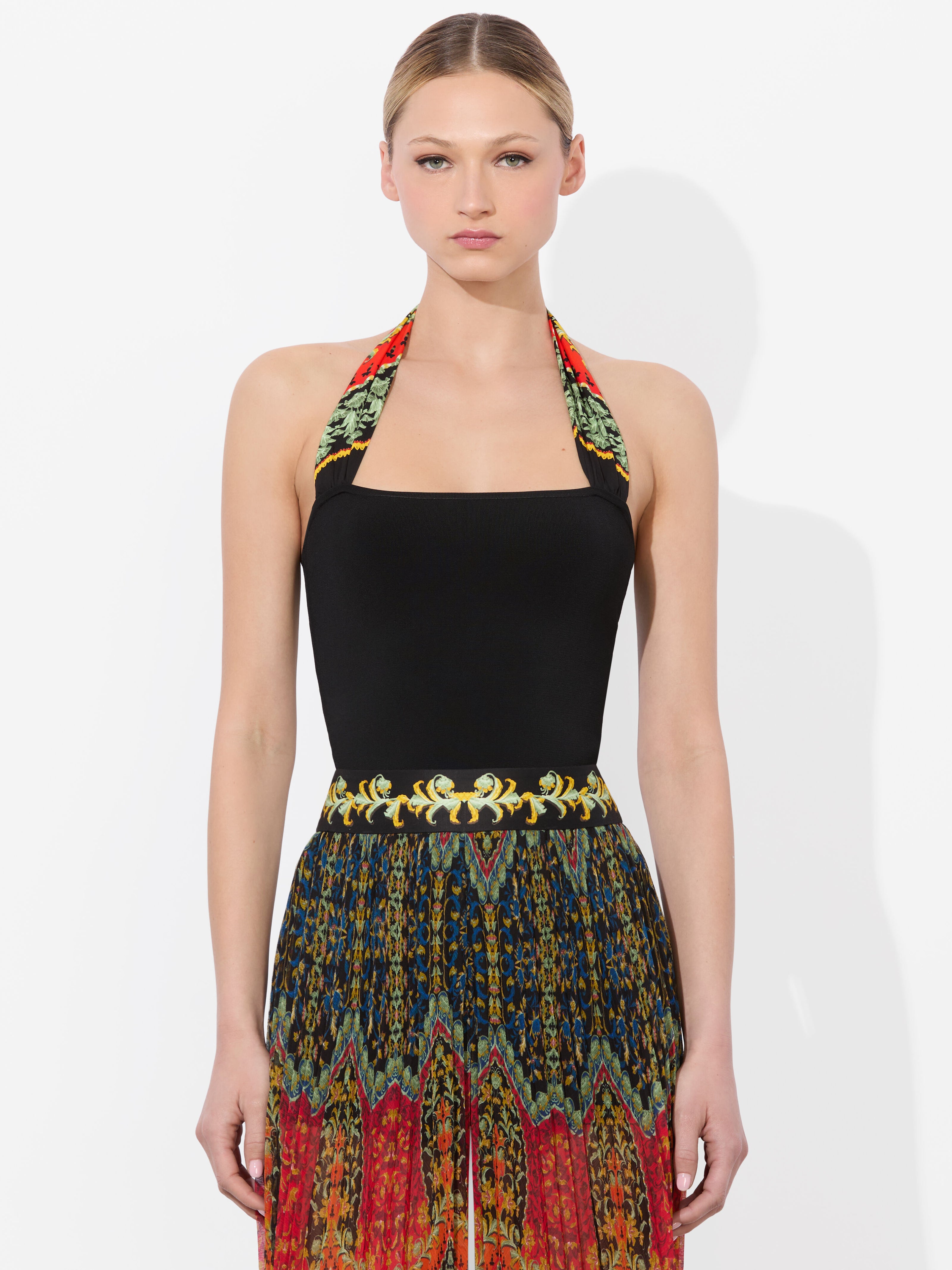 LEE WOVEN STRAP HALTER TOP-BLACK MULTI-ALICE + OLIVIA