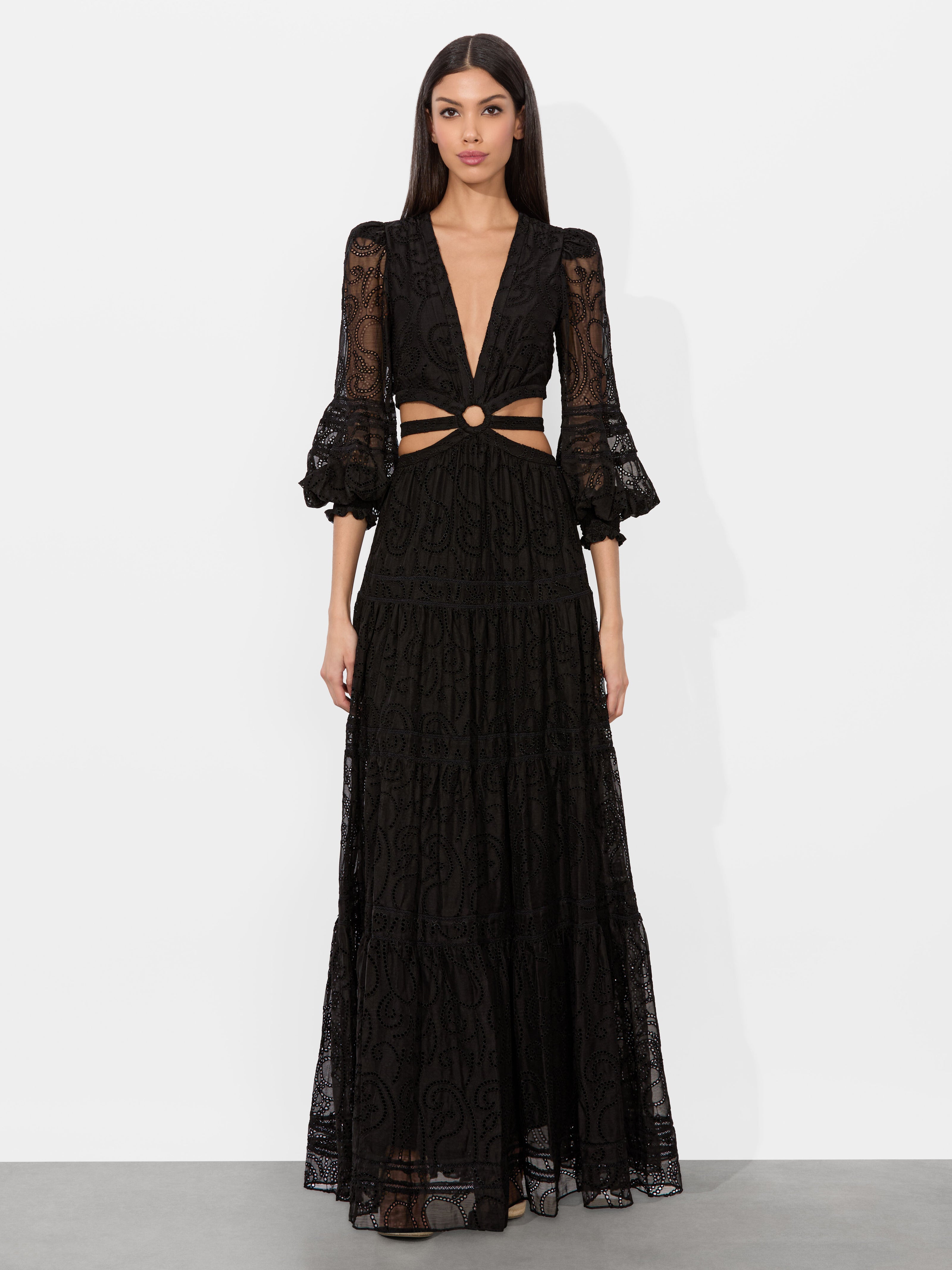 PATRICA TIERED DRESS-Black-ALICE + OLIVIA