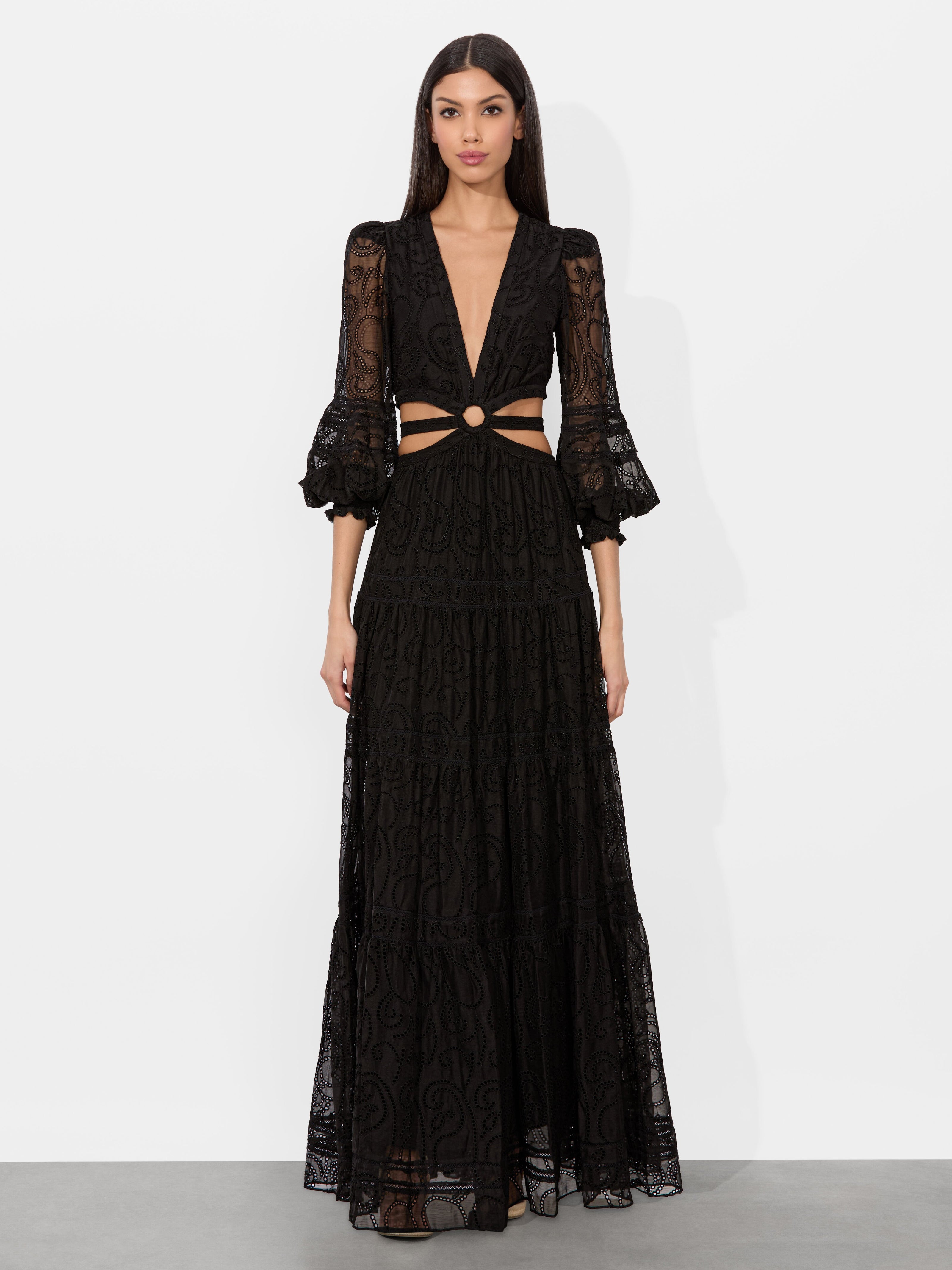 PATRICA TIERED DRESS-Black-ALICE + OLIVIA