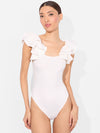 TAWNY RUFFLE BODYSUIT-LIGHT EMERALD-ALICE + OLIVIA