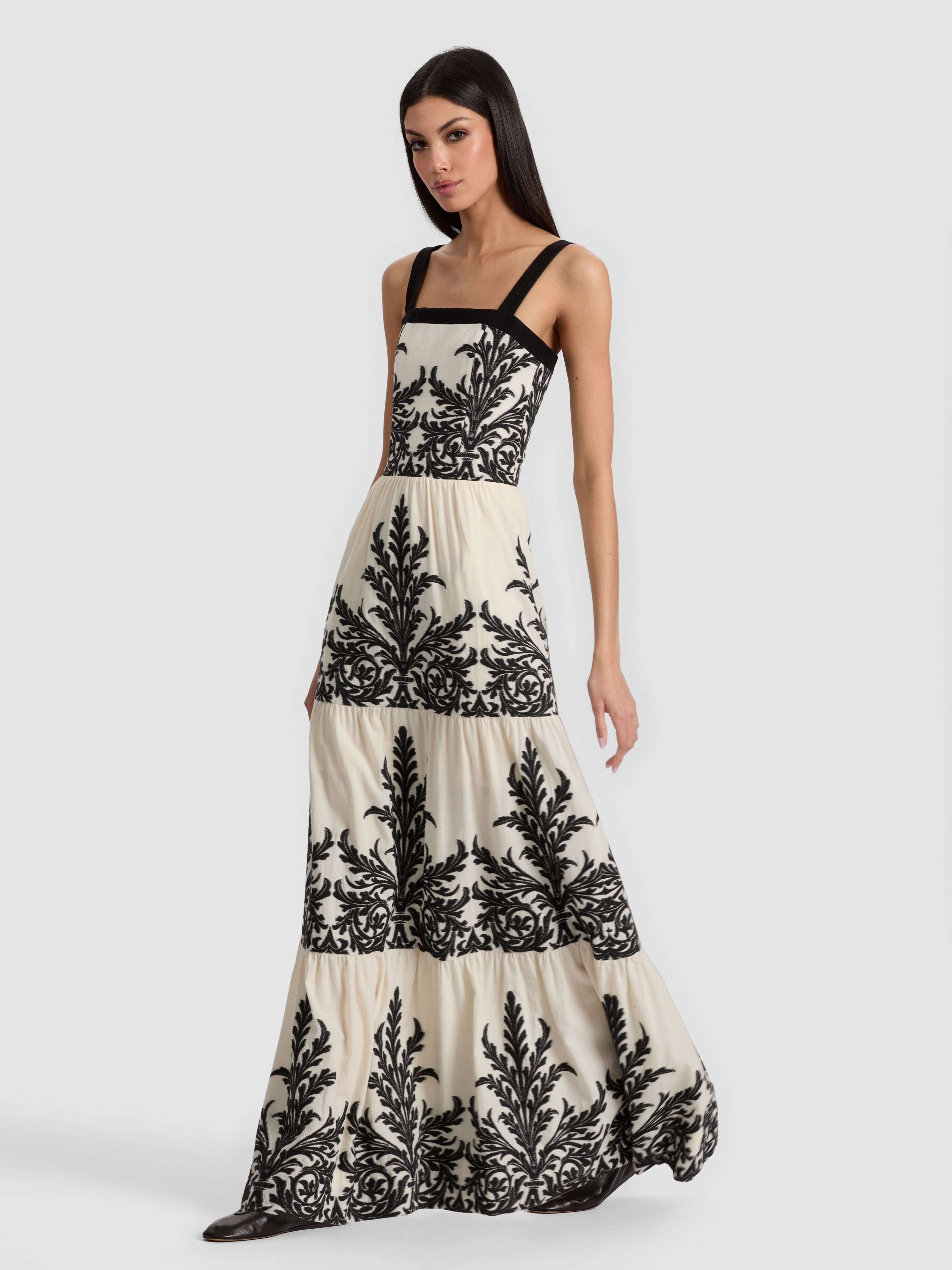 SAIGE TIERED MAXI DRESS-OFF WHITE/BLACK-ALICE + OLIVIA