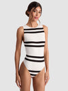ROTHY BODYSUIT-PADDLEBOARD STRIPE BLACK/ECRU-ALICE + OLIVIA