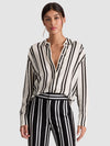 DIMITRA OVERSIZED BUTTON DOWN-PADDLEBOARD STRIPE BLACK/ECRU-ALICE + OLIVIA