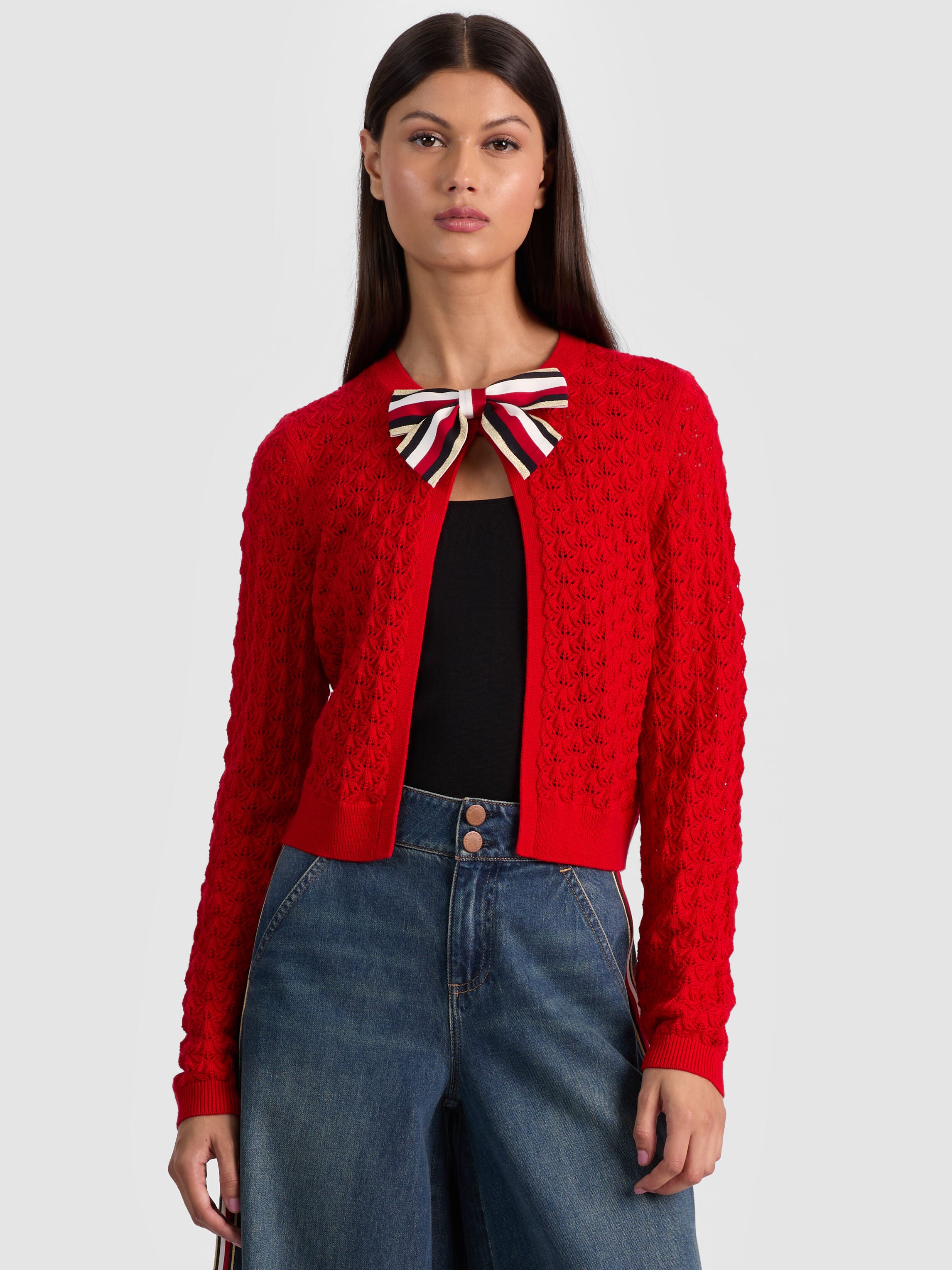 DOLLIE OPEN FRONT CARDIGAN-Black-ALICE + OLIVIA
