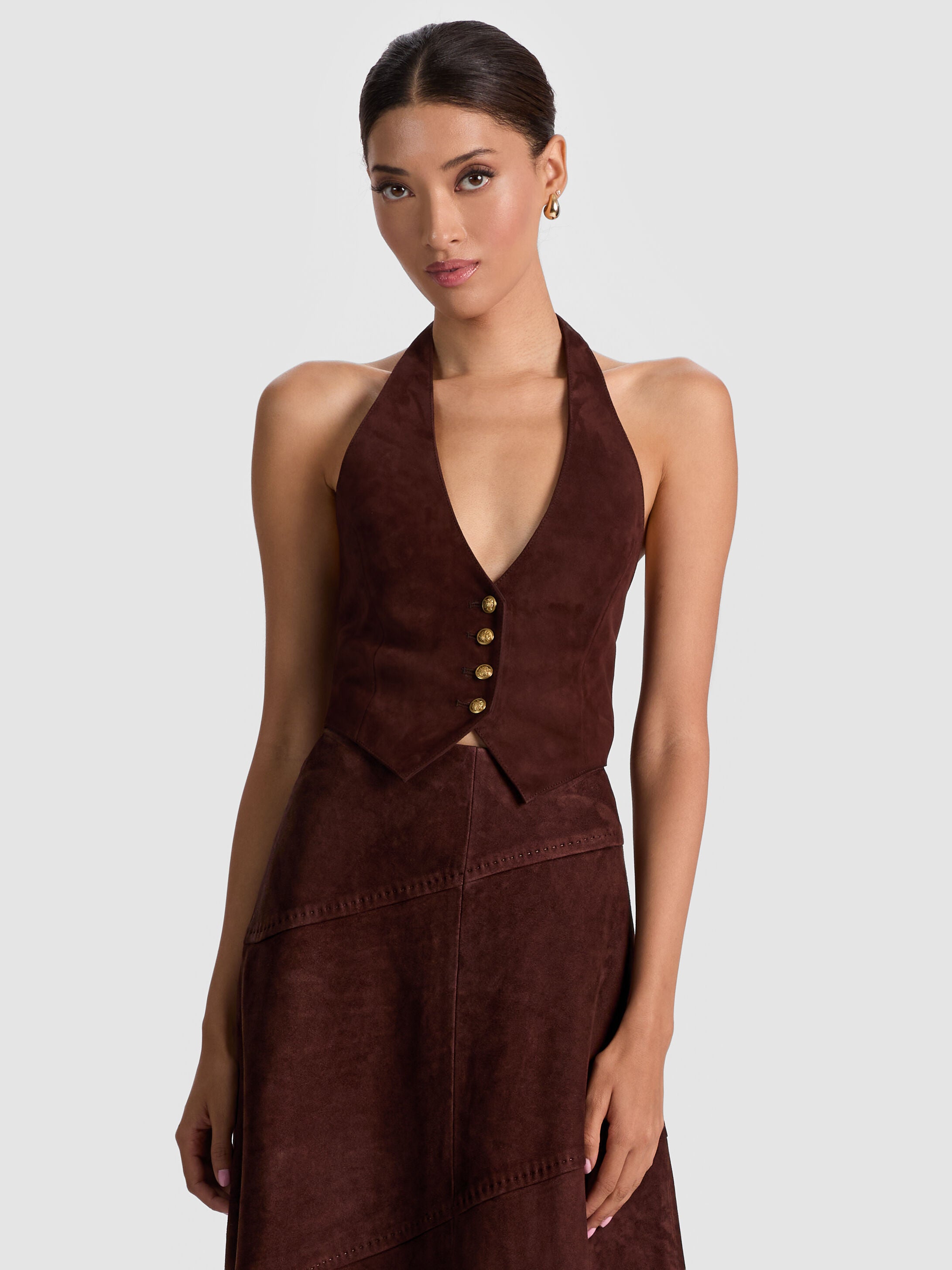 CROSBY SUEDE VEST-DARK CHOCOLATE-ALICE + OLIVIA