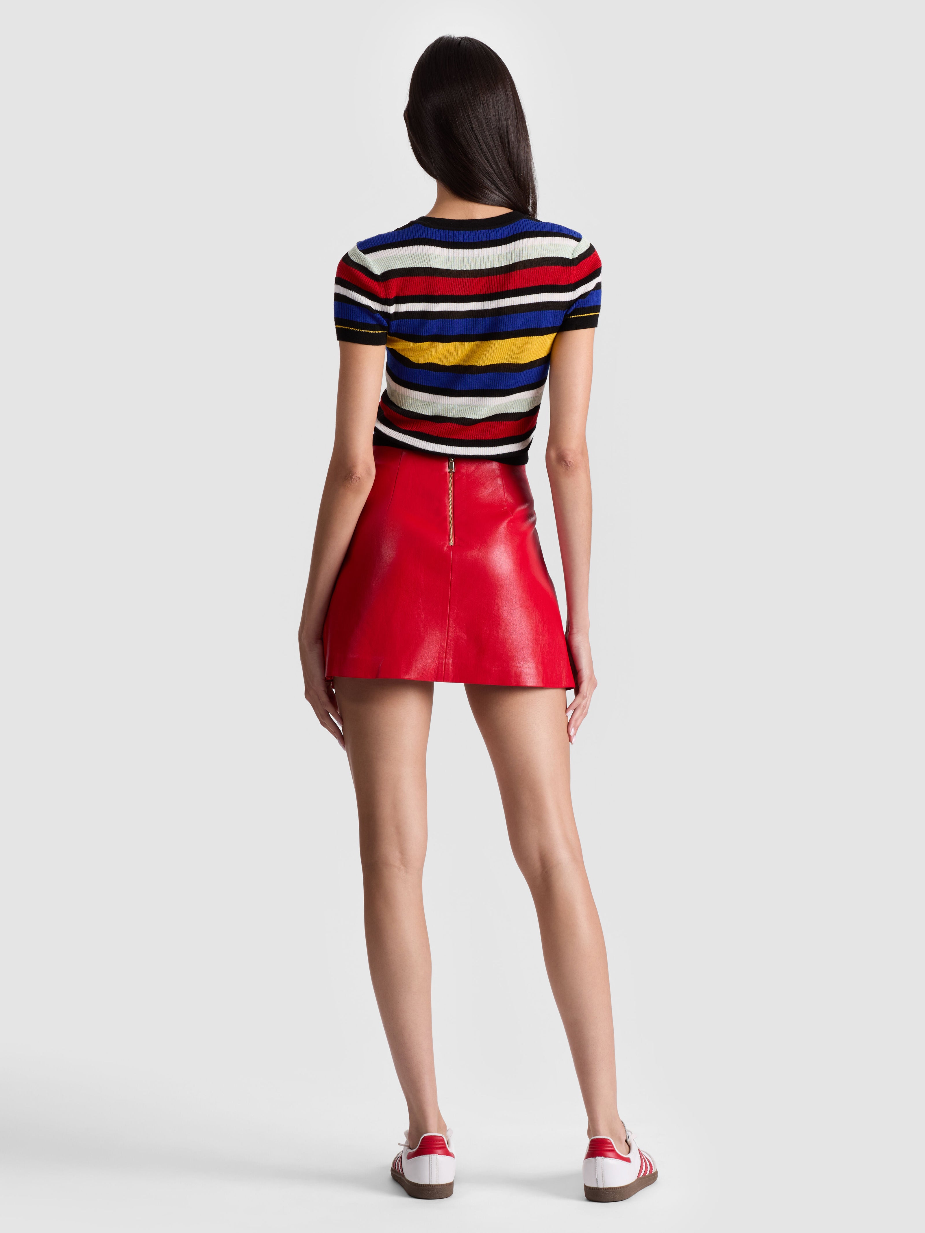 TONI VEGAN MINI SKIRT-PERFECT RUBY-ALICE + OLIVIA