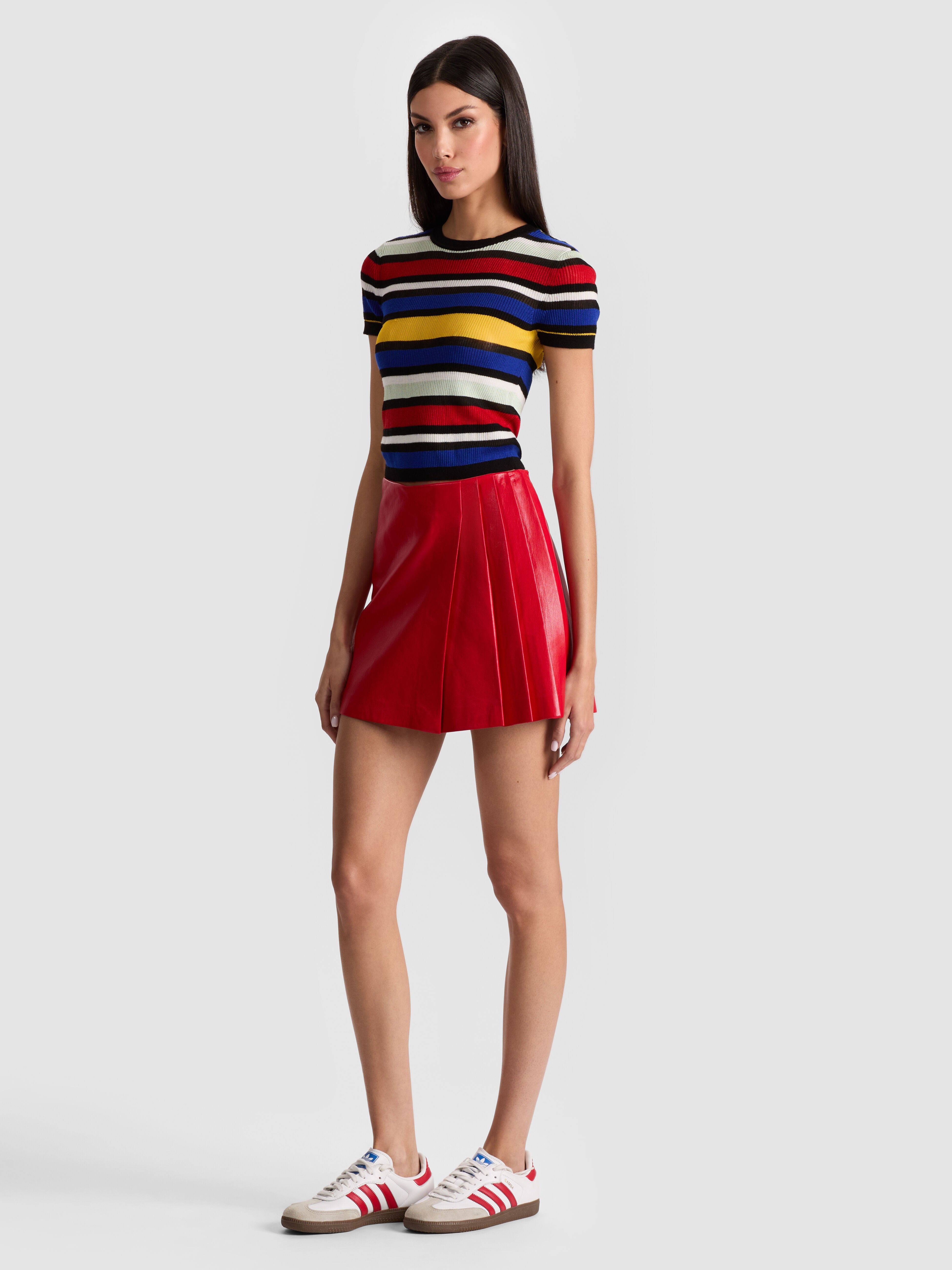 TONI VEGAN MINI SKIRT in PERFECT RUBY | ALICE + OLIVIA