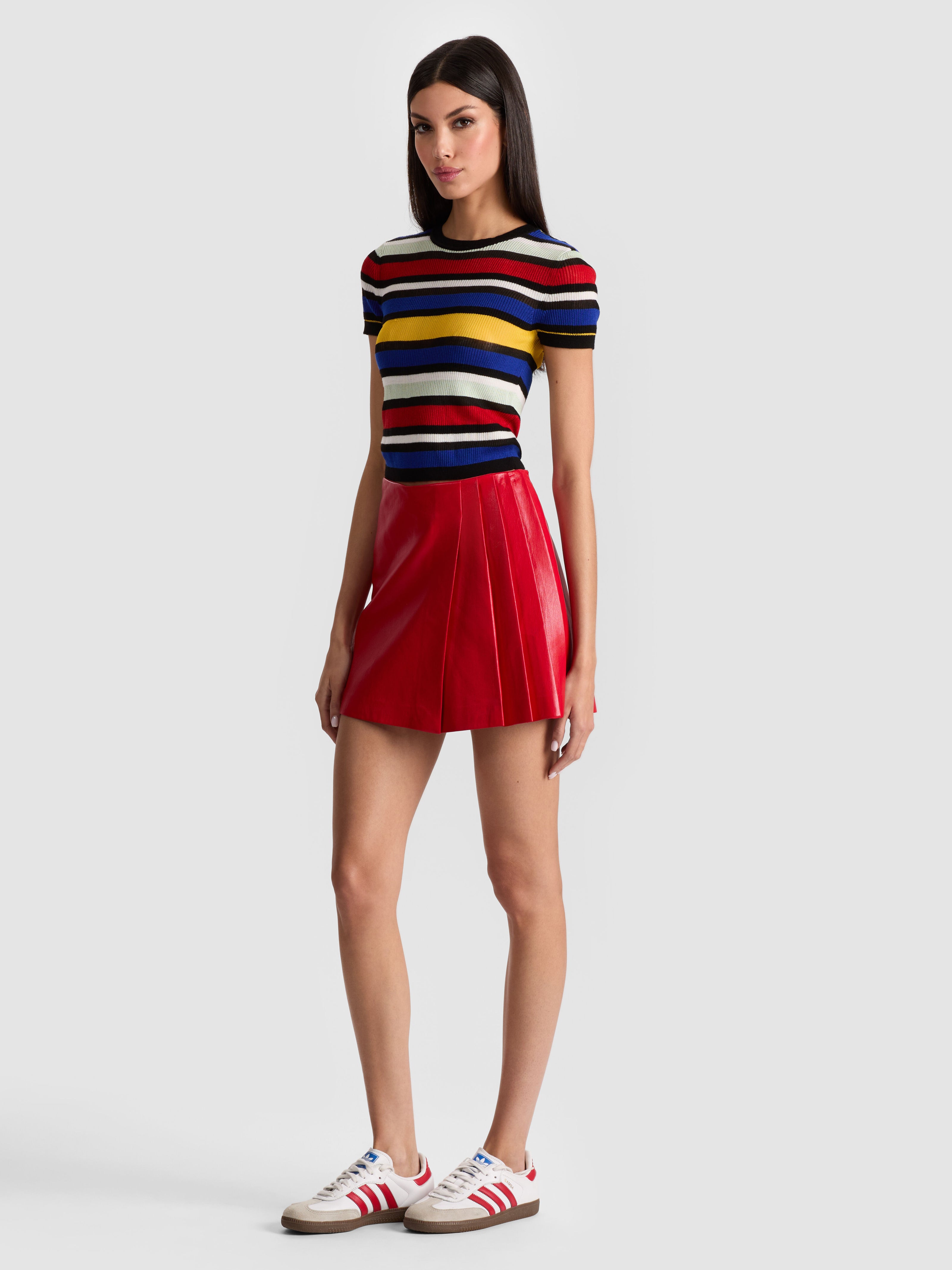 TONI VEGAN MINI SKIRT-PERFECT RUBY-ALICE + OLIVIA