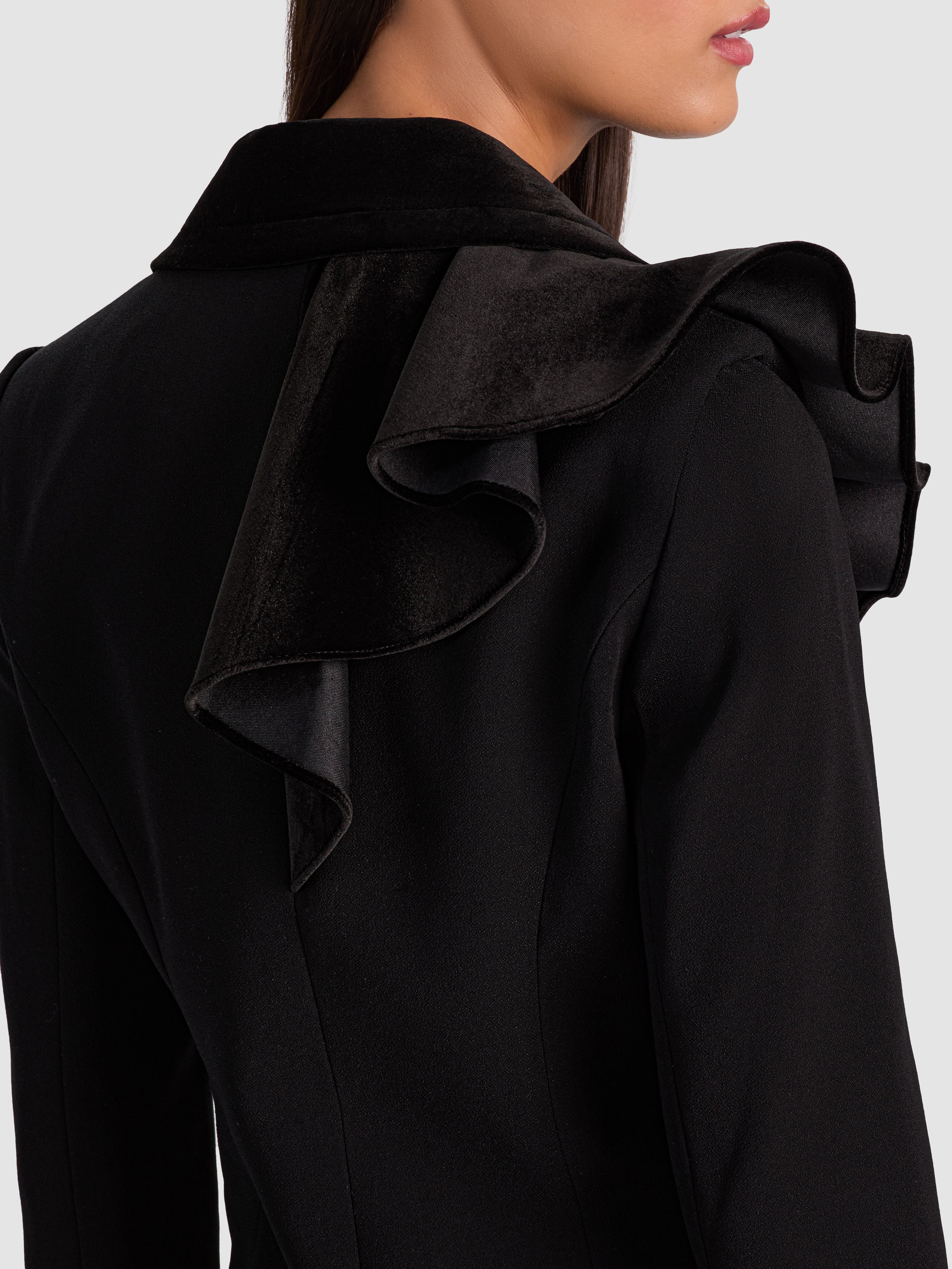FAIE SLIM RUFFLE MAXI BLAZER-Black-ALICE + OLIVIA