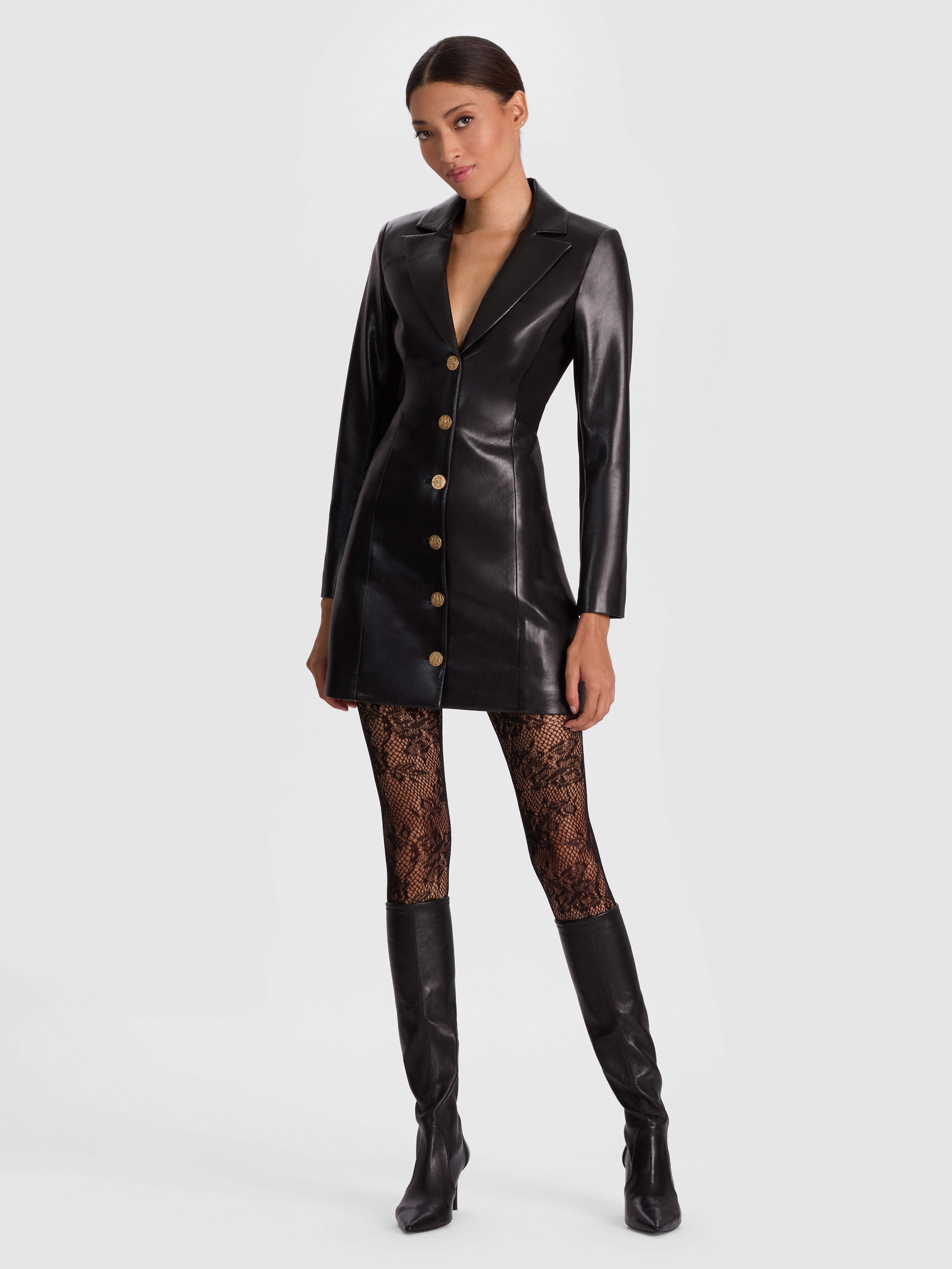 MICHELLE VEGAN BLAZER DRESS-Black-ALICE + OLIVIA