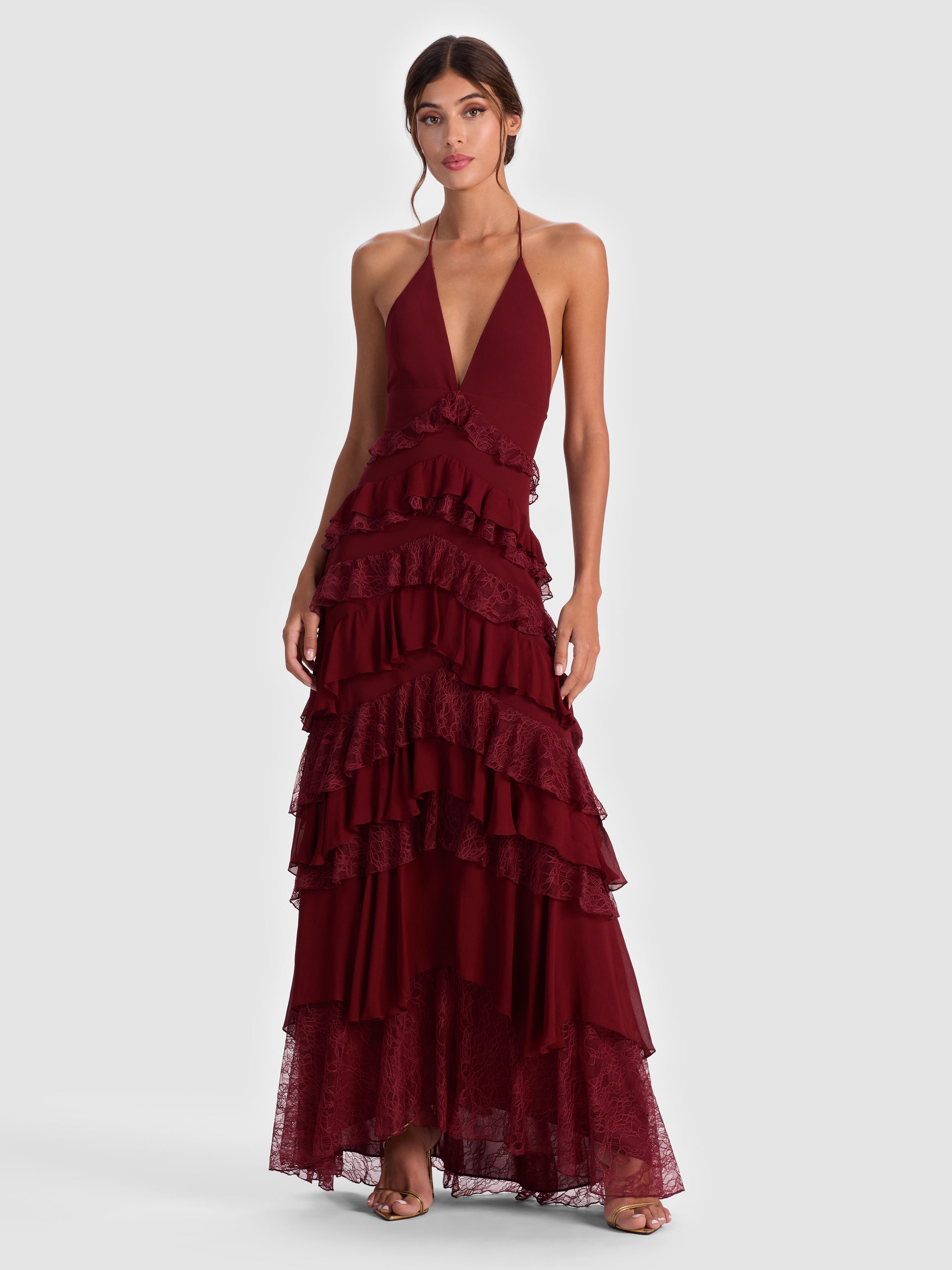 LIANA MAXI DRESS-OXBLOOD-ALICE + OLIVIA