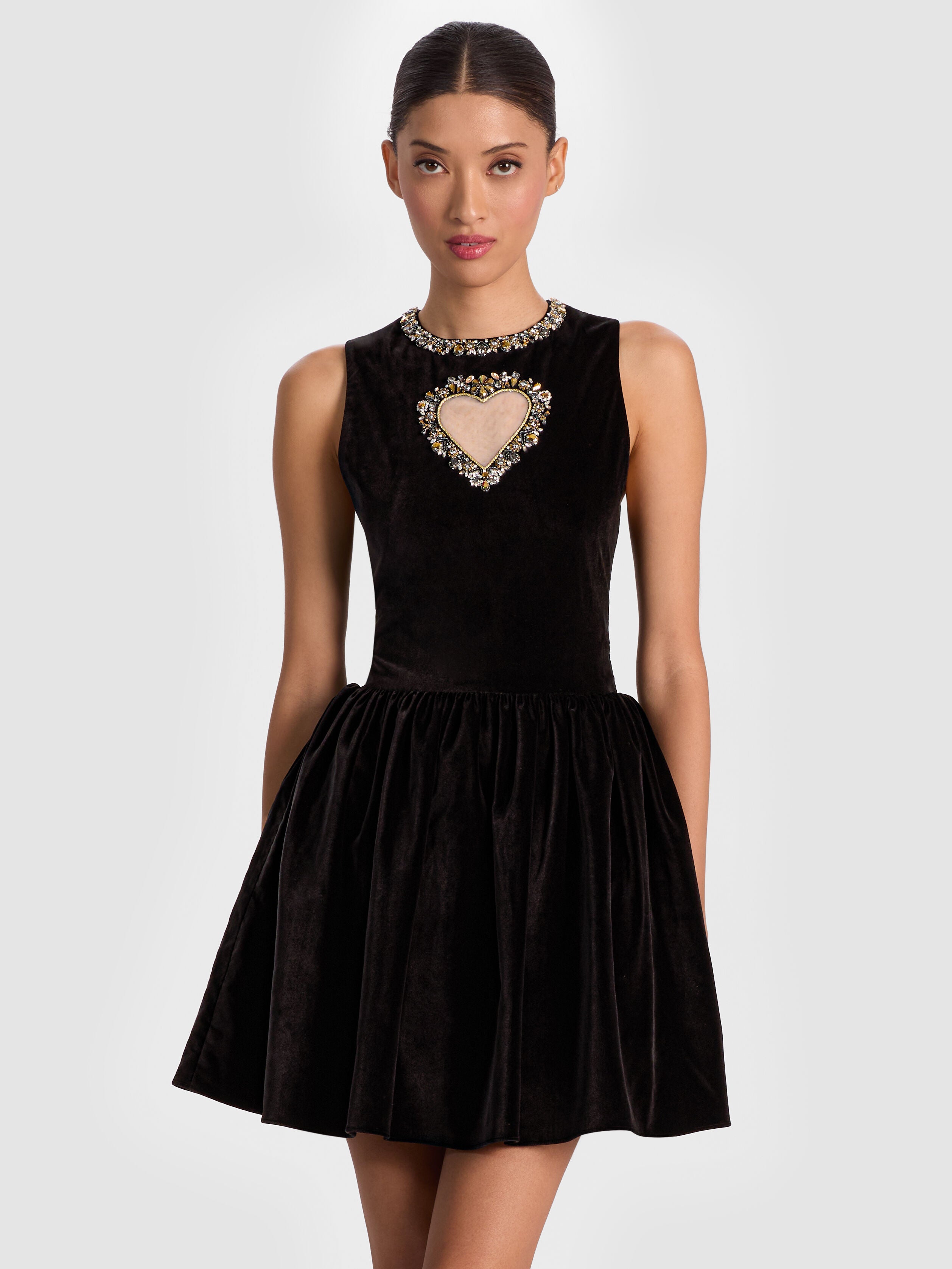 ELLA VELVET MINI DRESS-Black-ALICE + OLIVIA