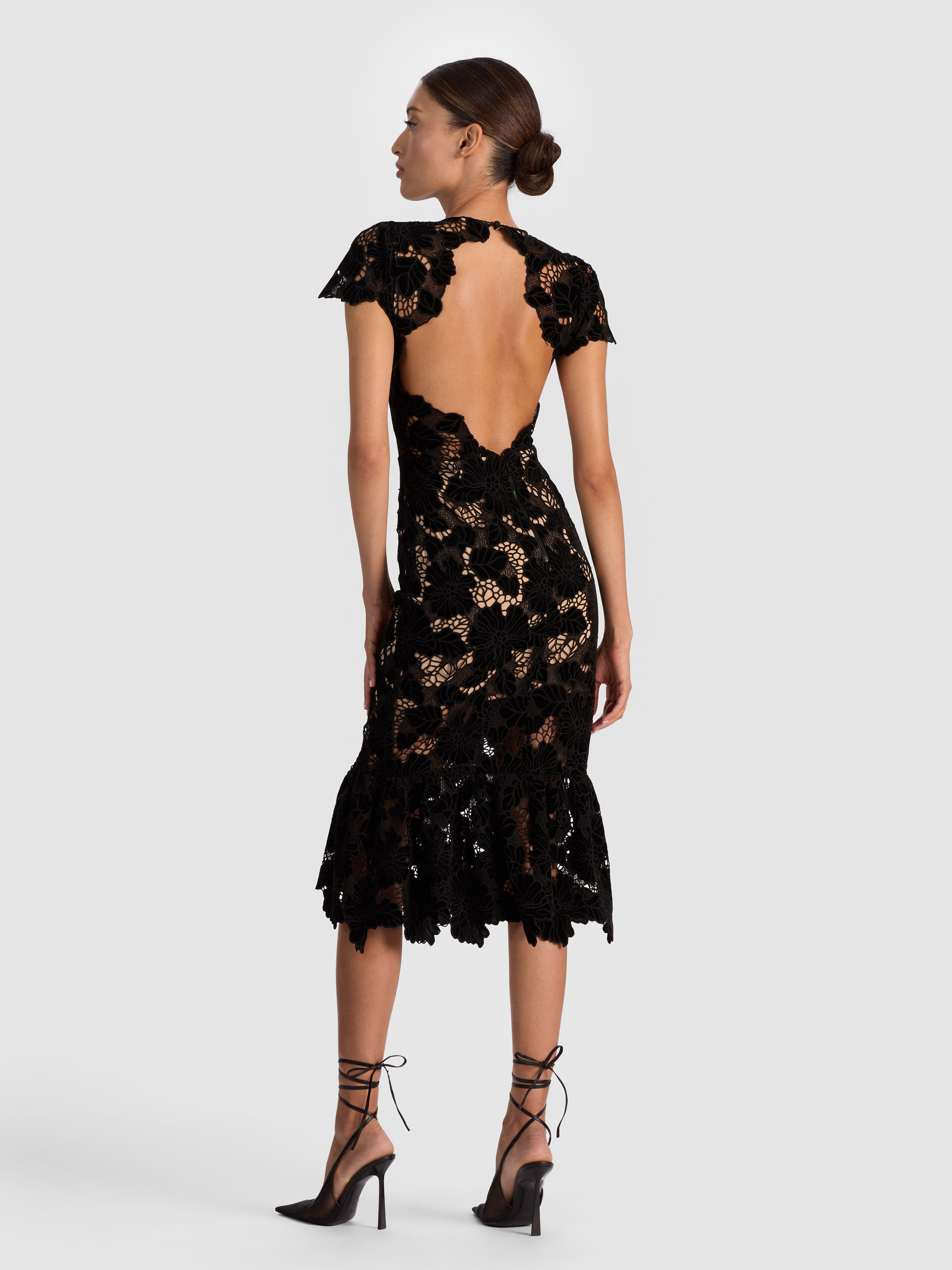 CLOVER OPEN BACK MIDI DRESS-Black-ALICE + OLIVIA
