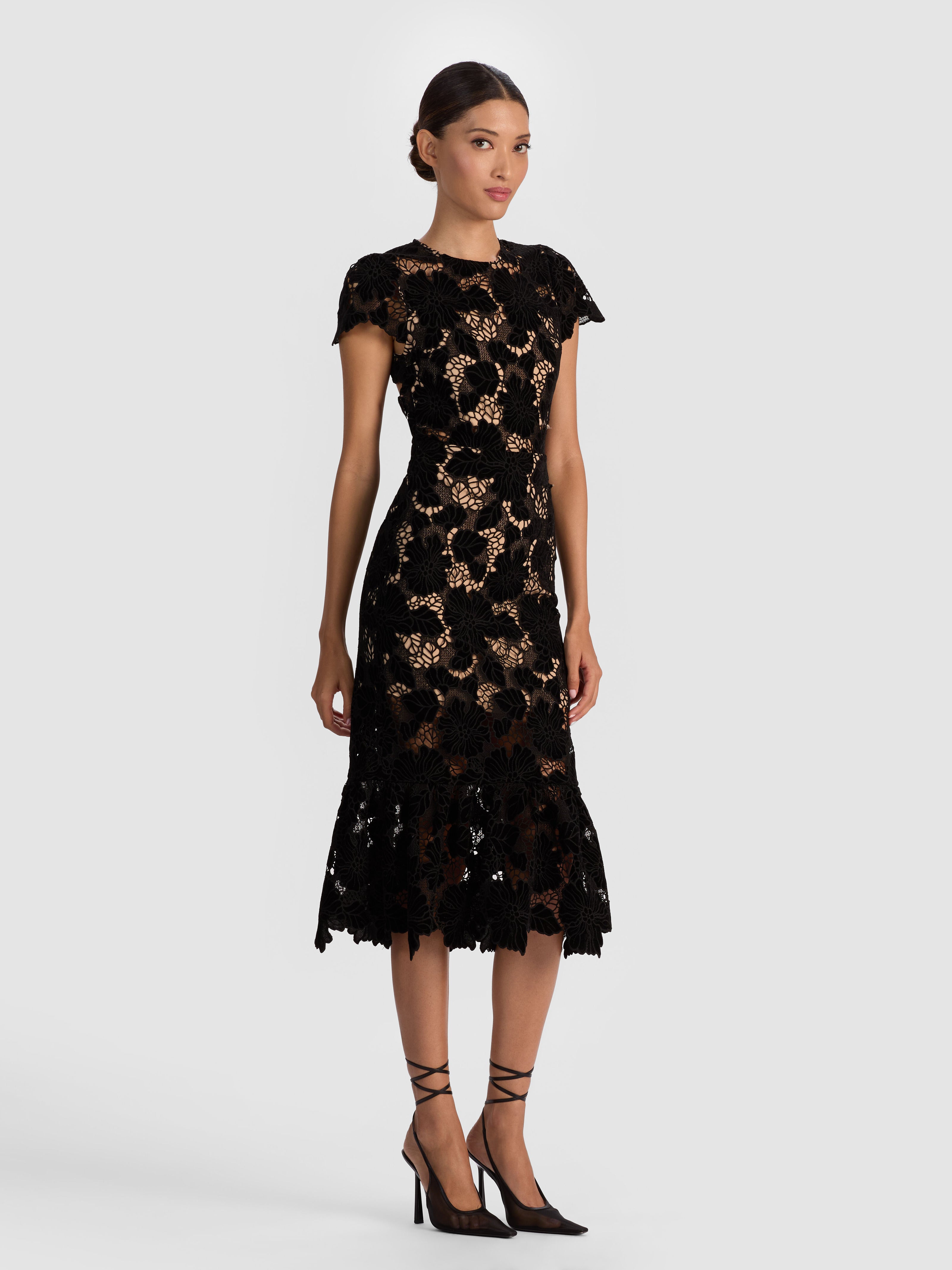 CLOVER OPEN BACK MIDI DRESS-Black-ALICE + OLIVIA