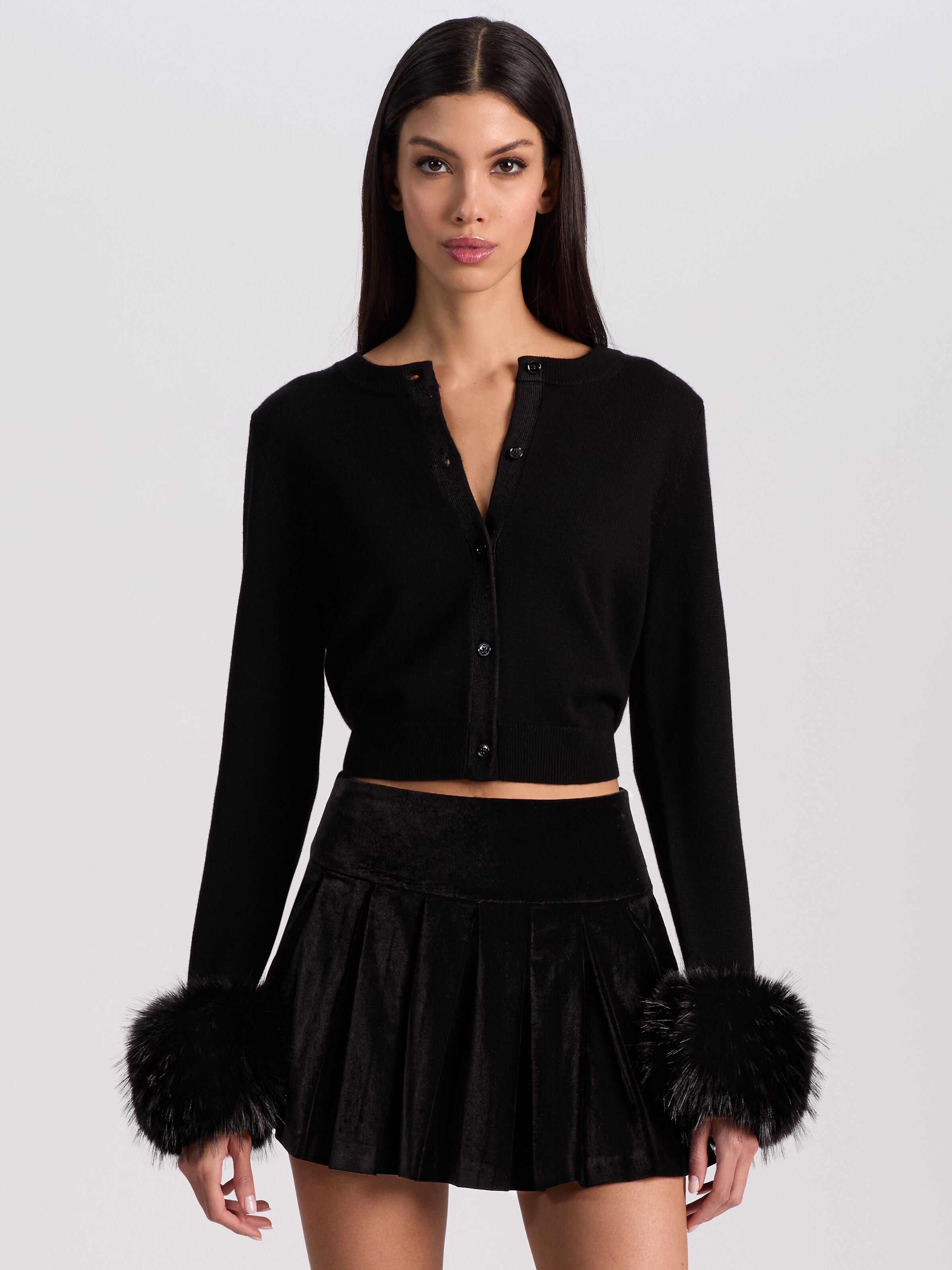 CARDIGAN CON POLSINI IN PELLICCIA SINTETICA DOLLIE-ALICE + OLIVIA