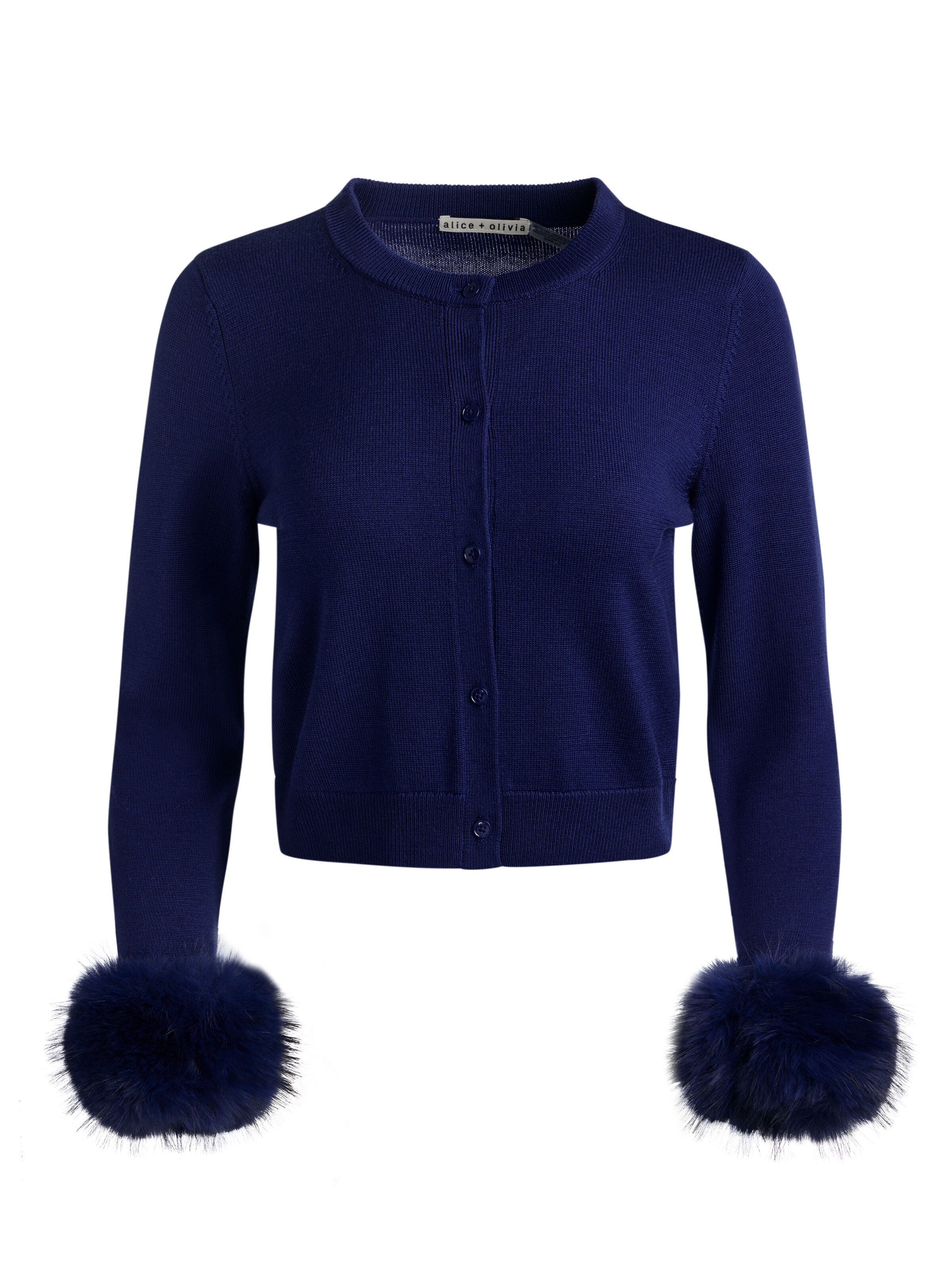 GILET CARDIGAN À MANCHETTES EN FAUSSE FOURRURE DOLLIE-ALICE + OLIVIA