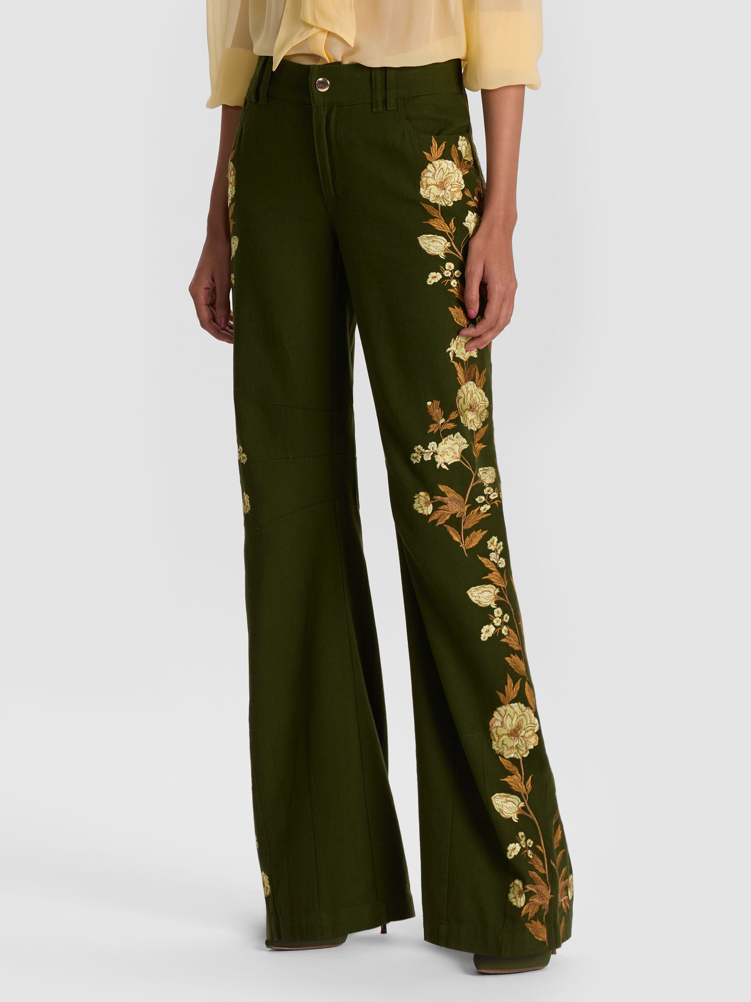 AKERS EMBROIDERED PANT-DARK OLIVE/MULTI-ALICE + OLIVIA