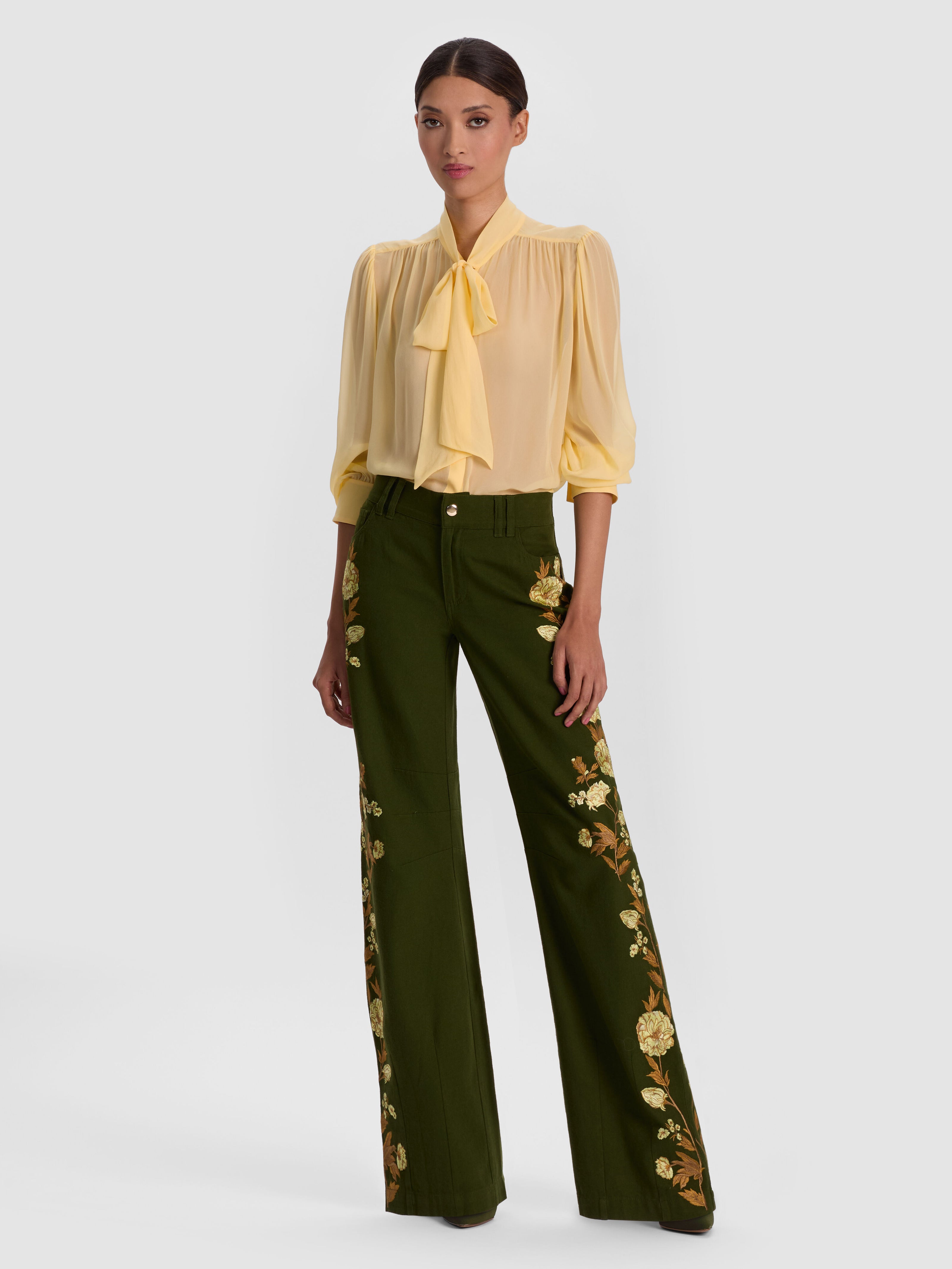 AKERS EMBROIDERED PANT-DARK OLIVE/MULTI-ALICE + OLIVIA
