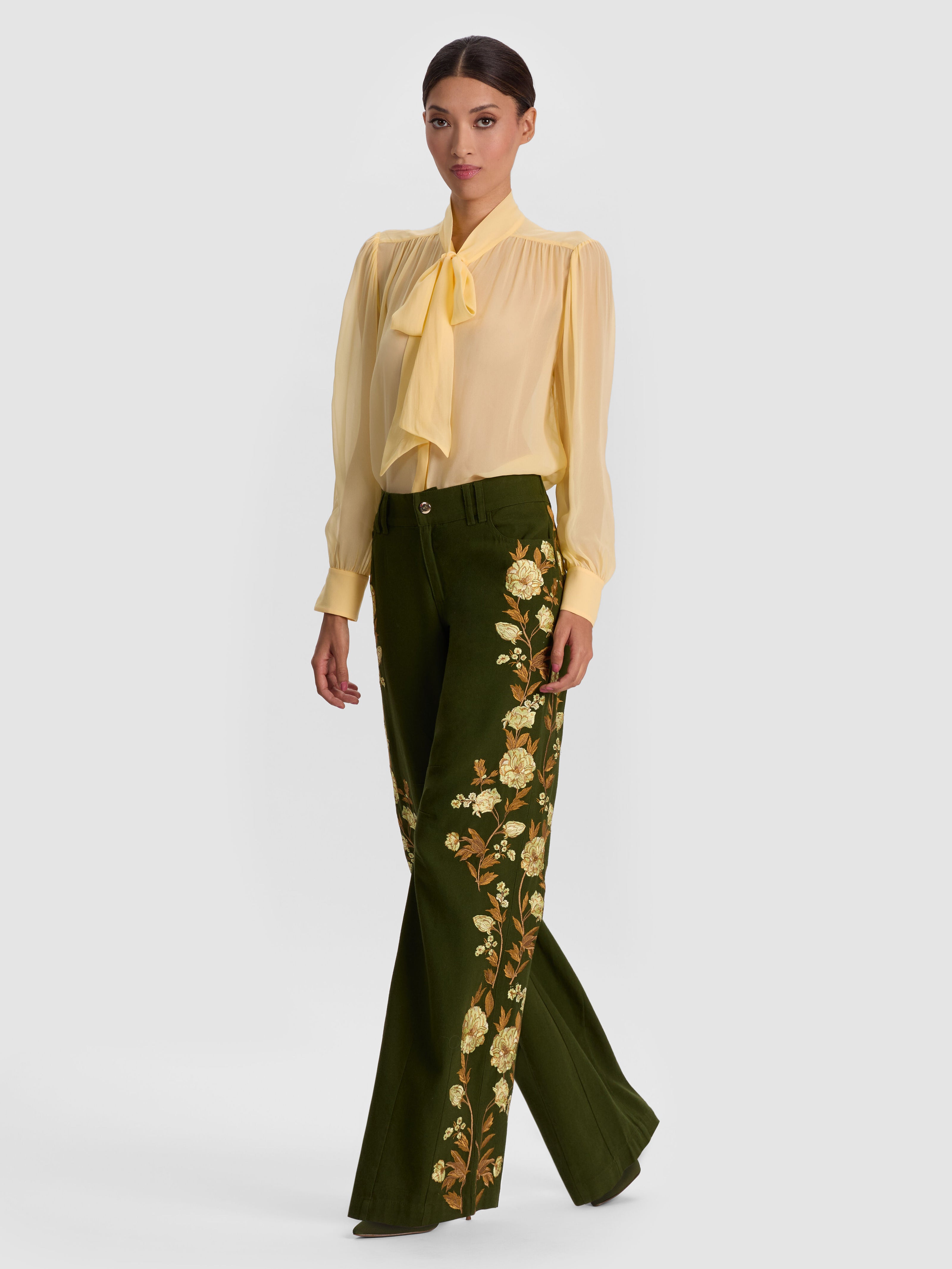 AKERS EMBROIDERED PANT-DARK OLIVE/MULTI-ALICE + OLIVIA